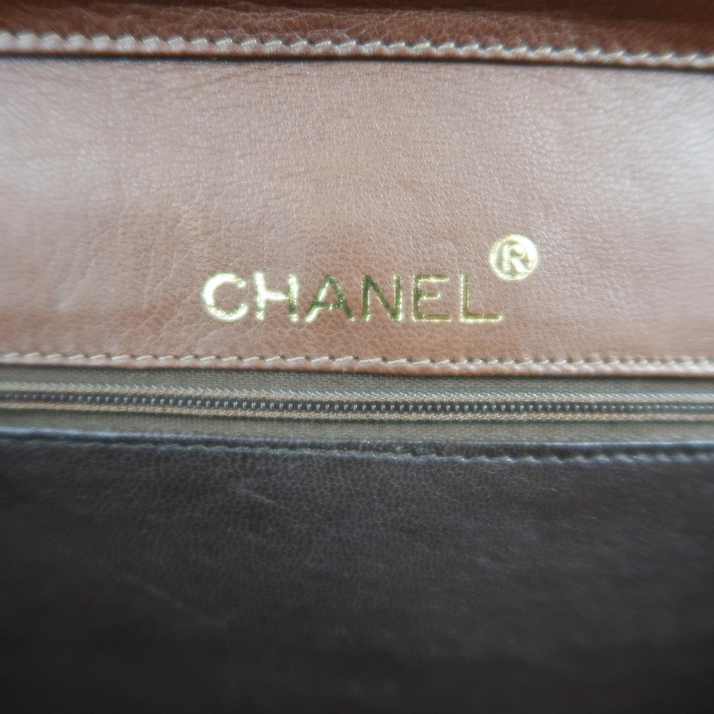 Chanel Vintage Brown Two Tone Leather Gold Chain CC Shoulder Bag, 1980s  4