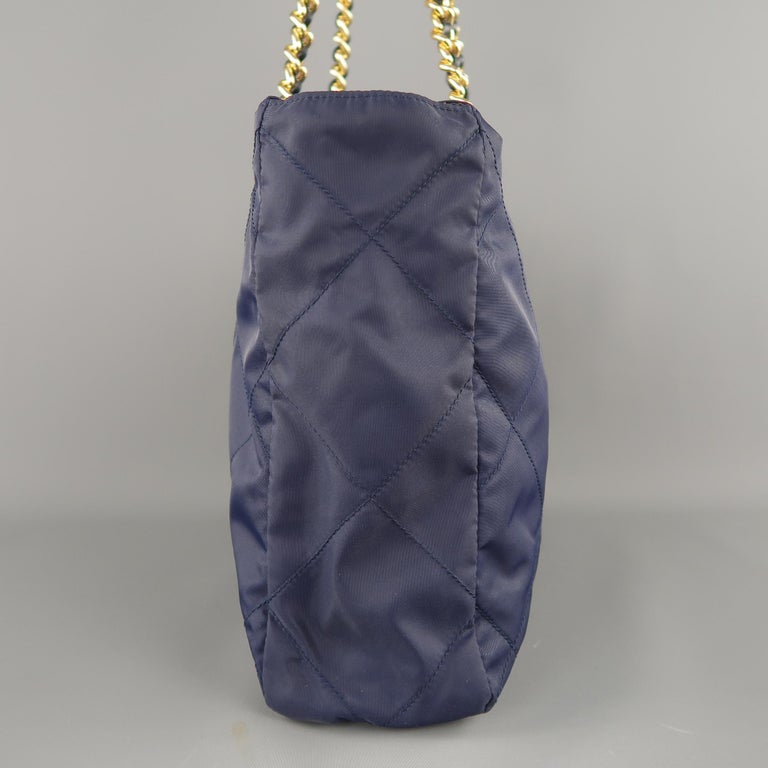 Prada Vintage Navy Quilted Nylon Gold Chain Straps Handbag at 1stDibs
