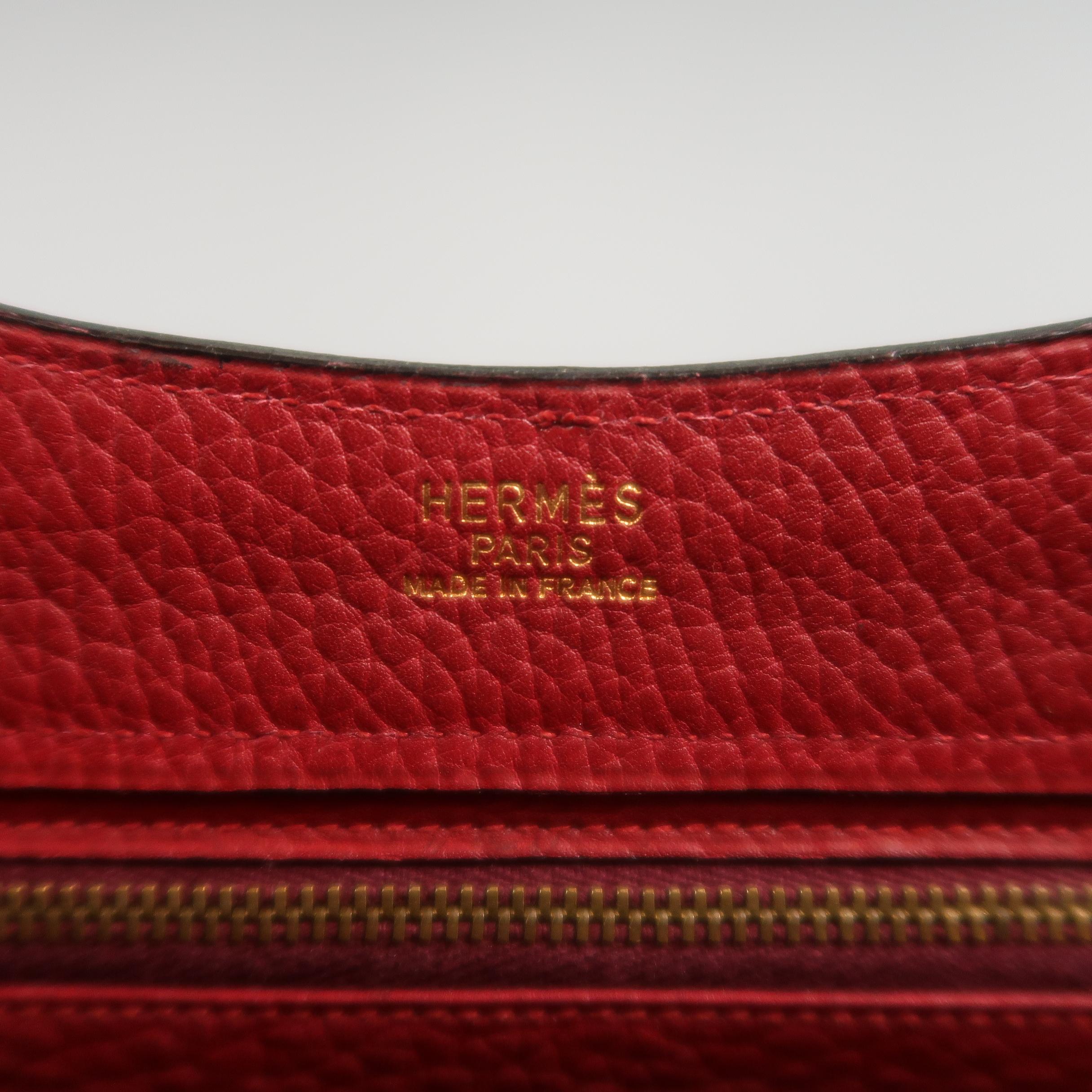 Vintage Hermes Red Textured Leather Cutout Handle Shopper Tote Handbag 10