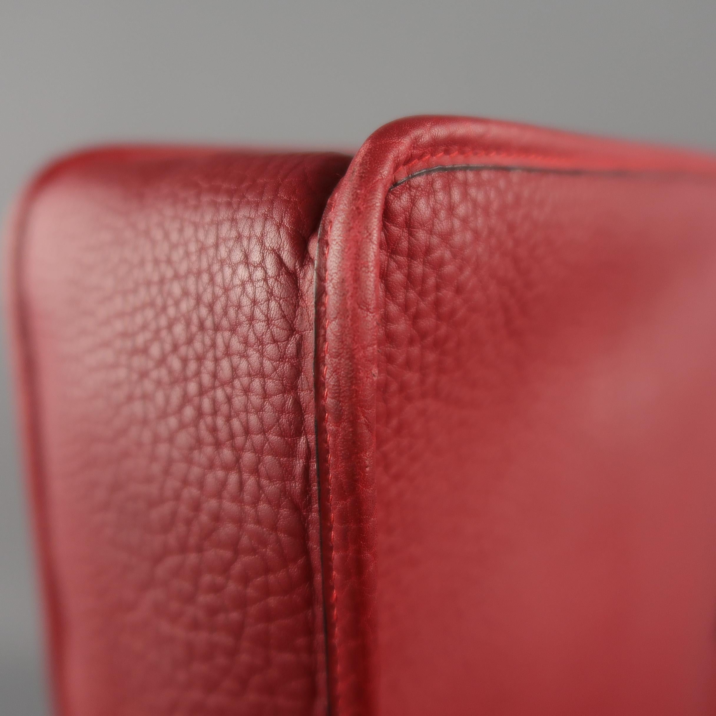 Vintage Hermes Red Textured Leather Cutout Handle Shopper Tote Handbag 6