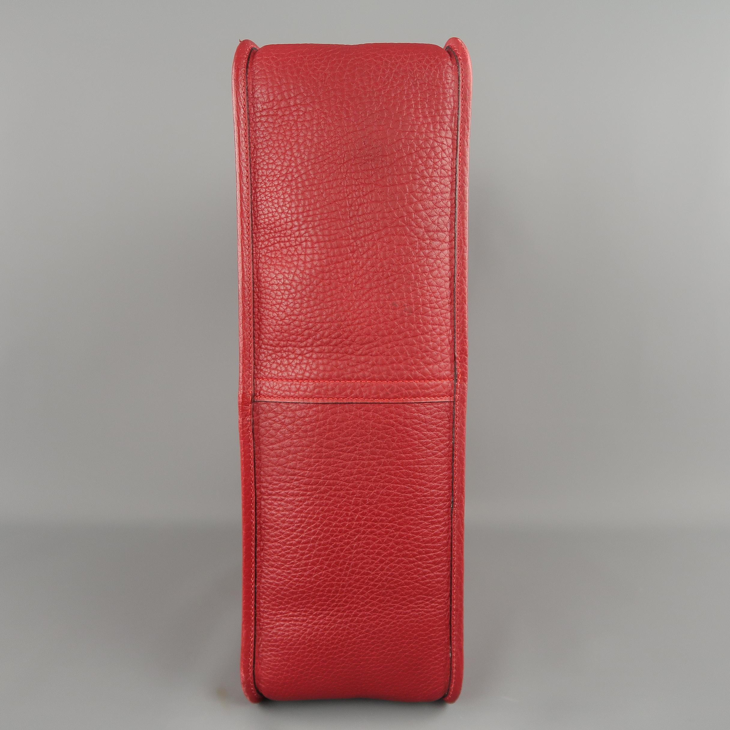 Vintage Hermes Red Textured Leather Cutout Handle Shopper Tote Handbag 3
