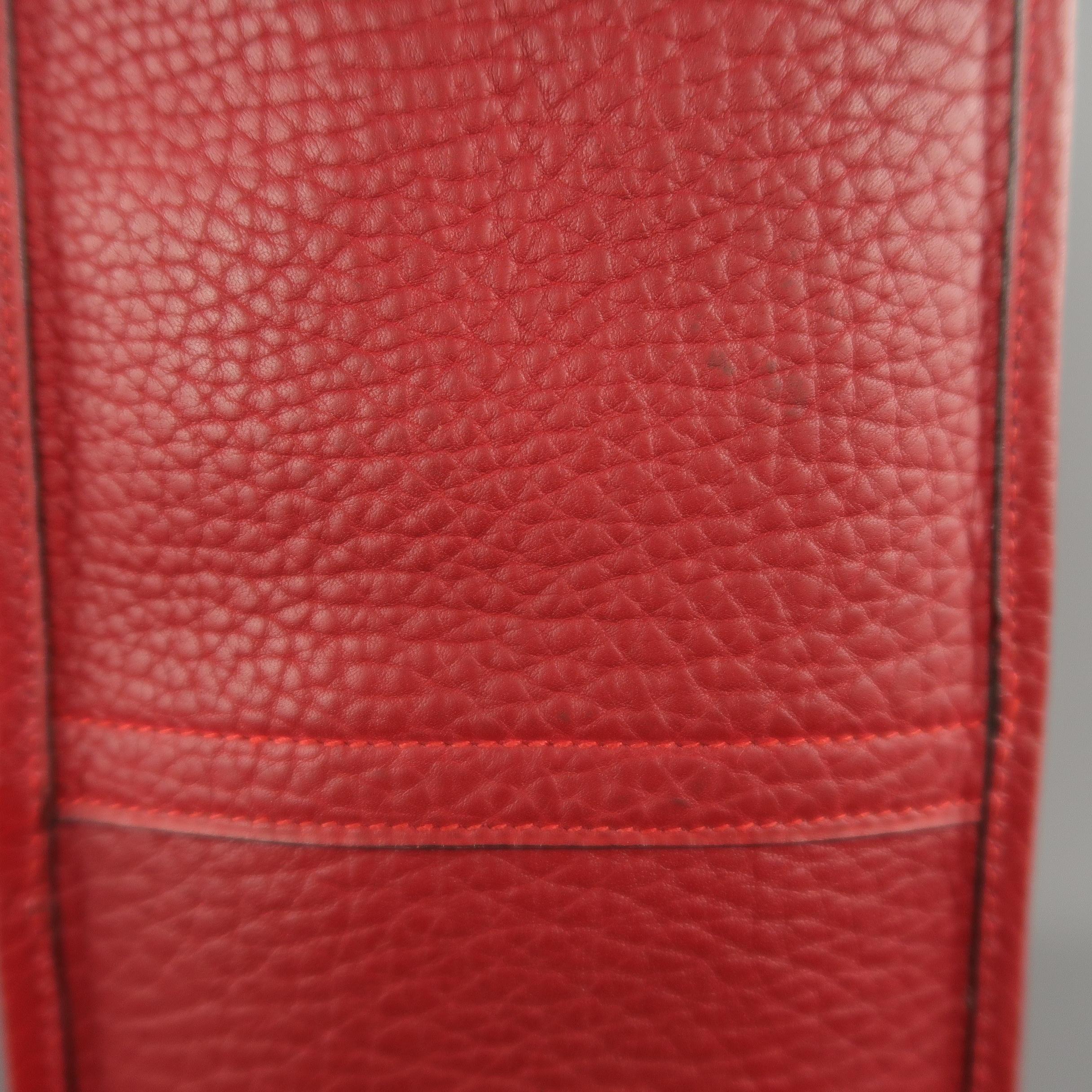 Vintage Hermes Red Textured Leather Cutout Handle Shopper Tote Handbag 5