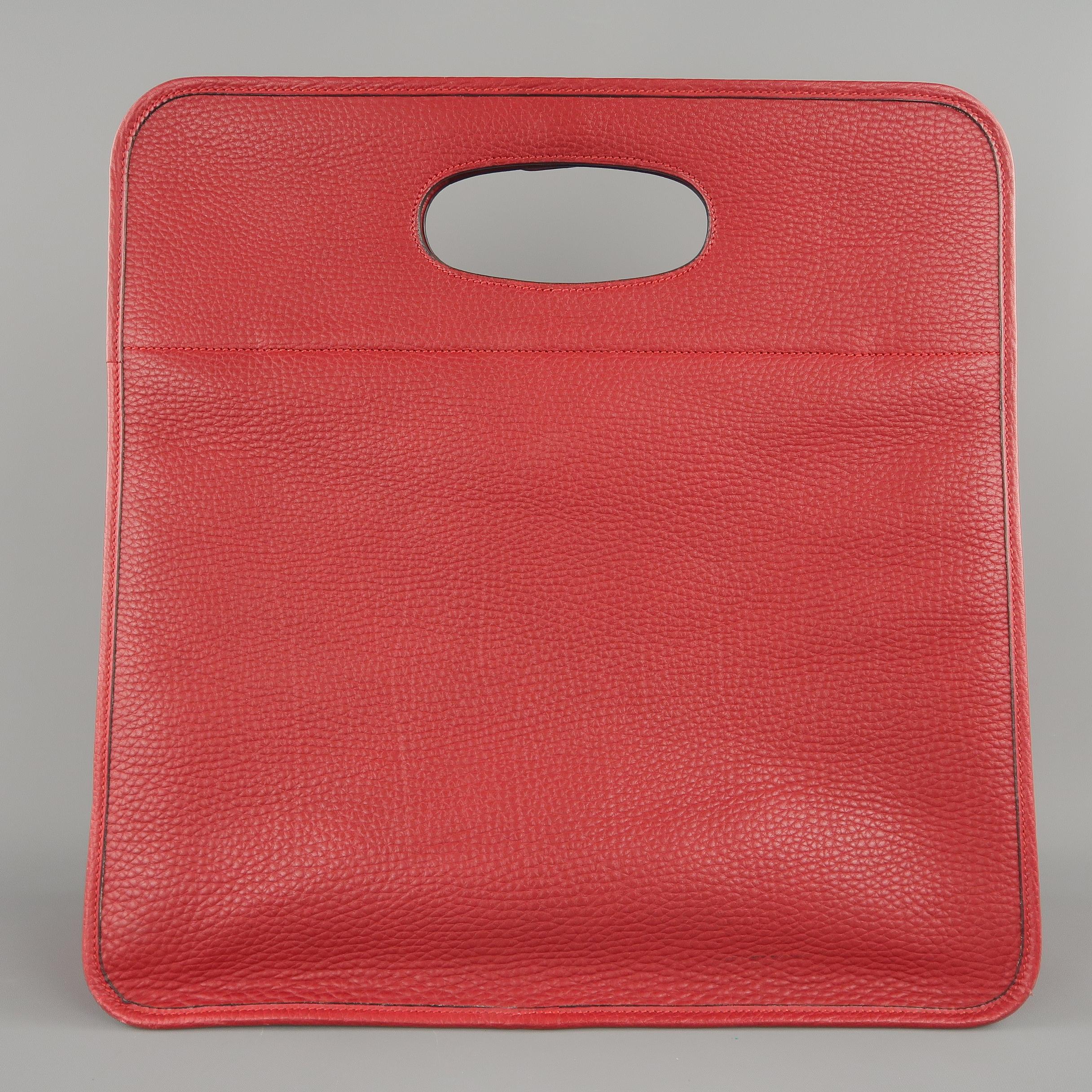Vintage Hermes Red Textured Leather Cutout Handle Shopper Tote Handbag 1