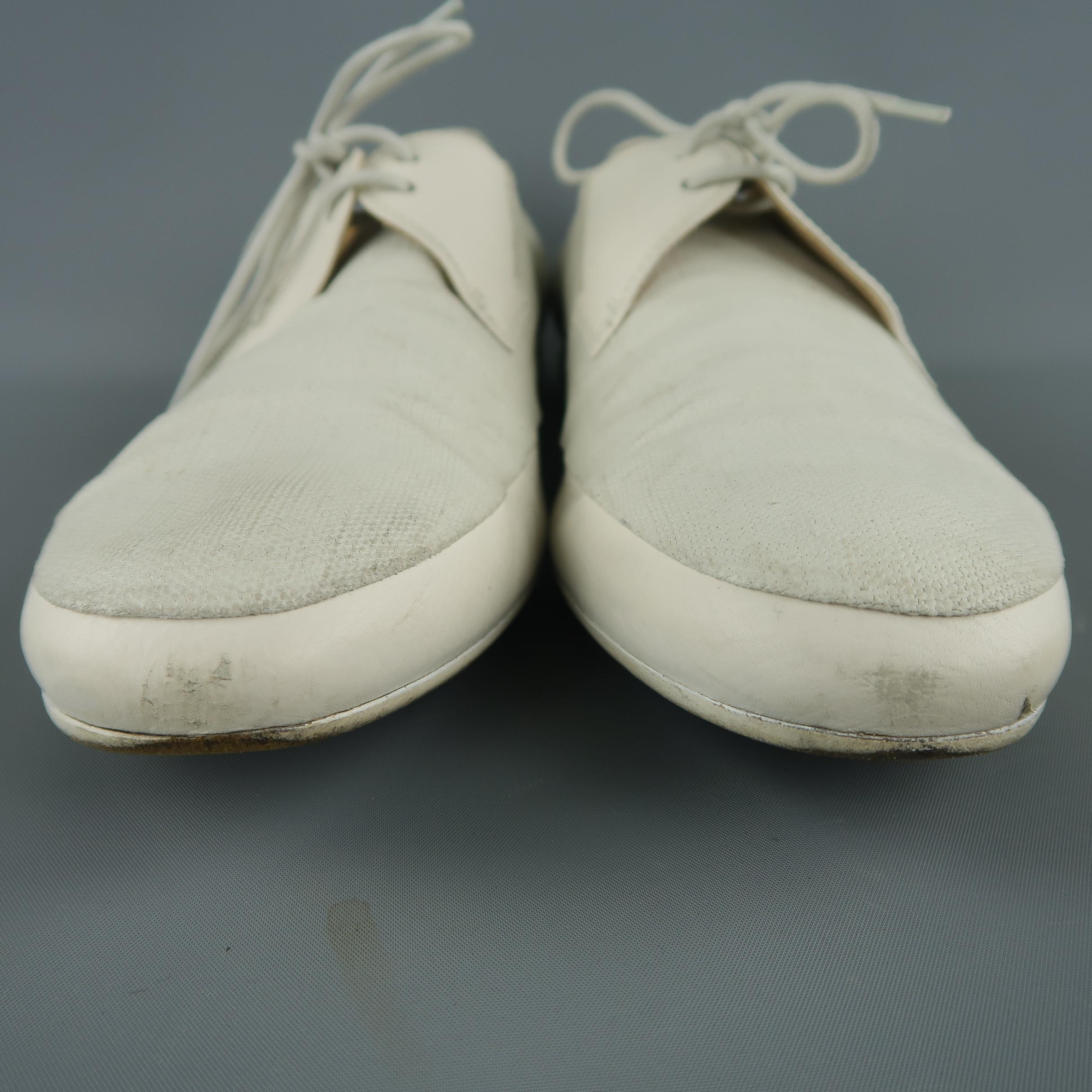 Men's DRIES VAN NOTEN Size US 10 / EU 43 - White Leather & Canvas Lace Up Shoes In Good Condition In San Francisco, CA