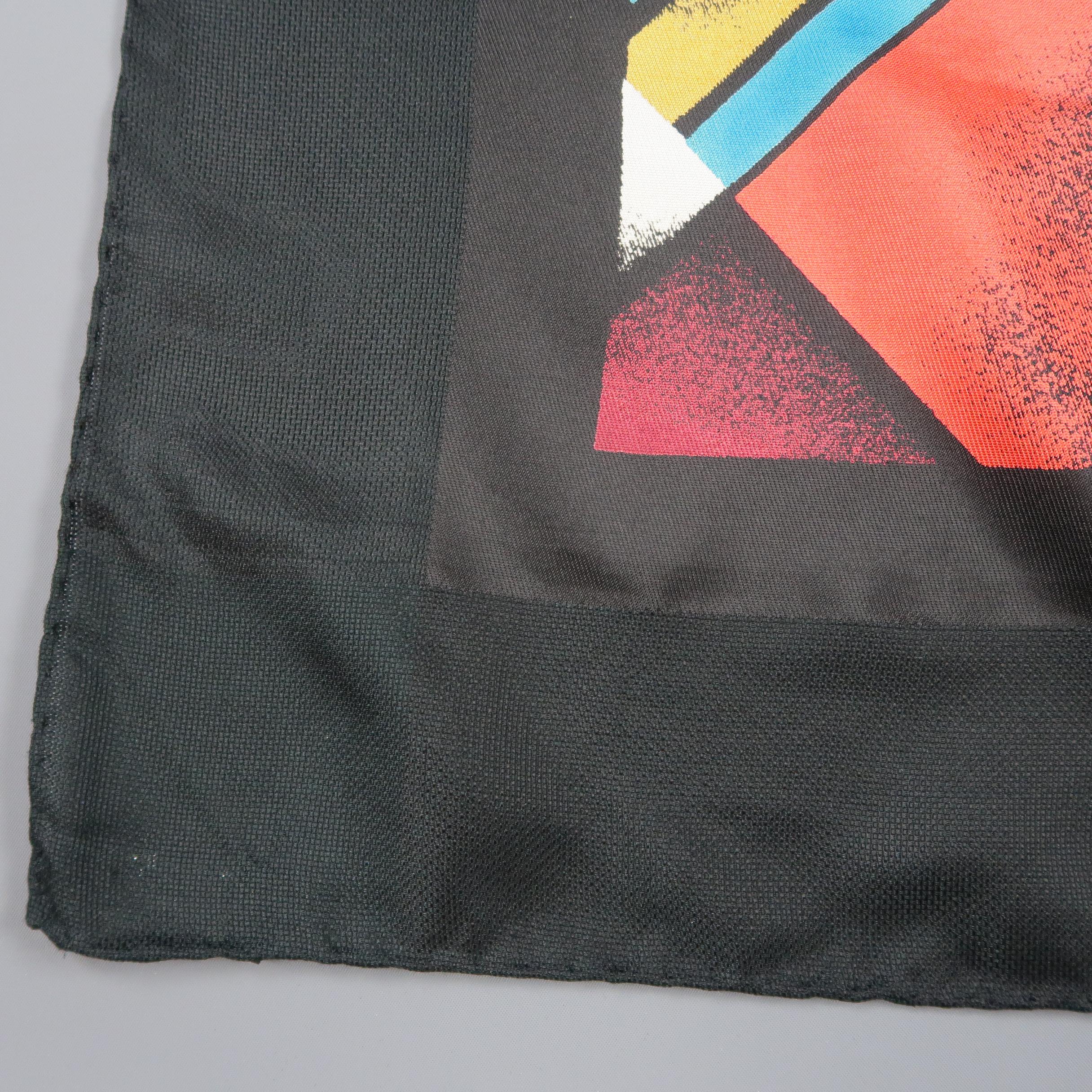 CHARLES JOURDAN Black Red Teal Yellow & Beige Geometric Art Silk Scarf Shawl 4