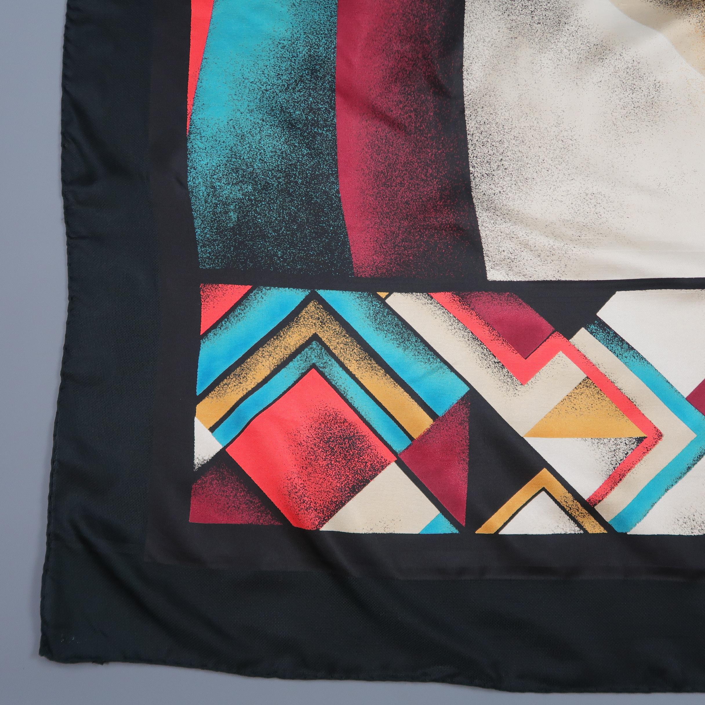 Vintage CHARLES JOURDAN oversized shawl scarf comes in black silk twill with woven trim and an abstract geometric art print throughout. No signs of wear. Made in Italy.
 
New without Tags.
 
55 in X 55 in.