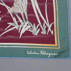 Vintage SALVATORE FERRAGAMO Burgundy Dog with Duck Print Silk Scarf