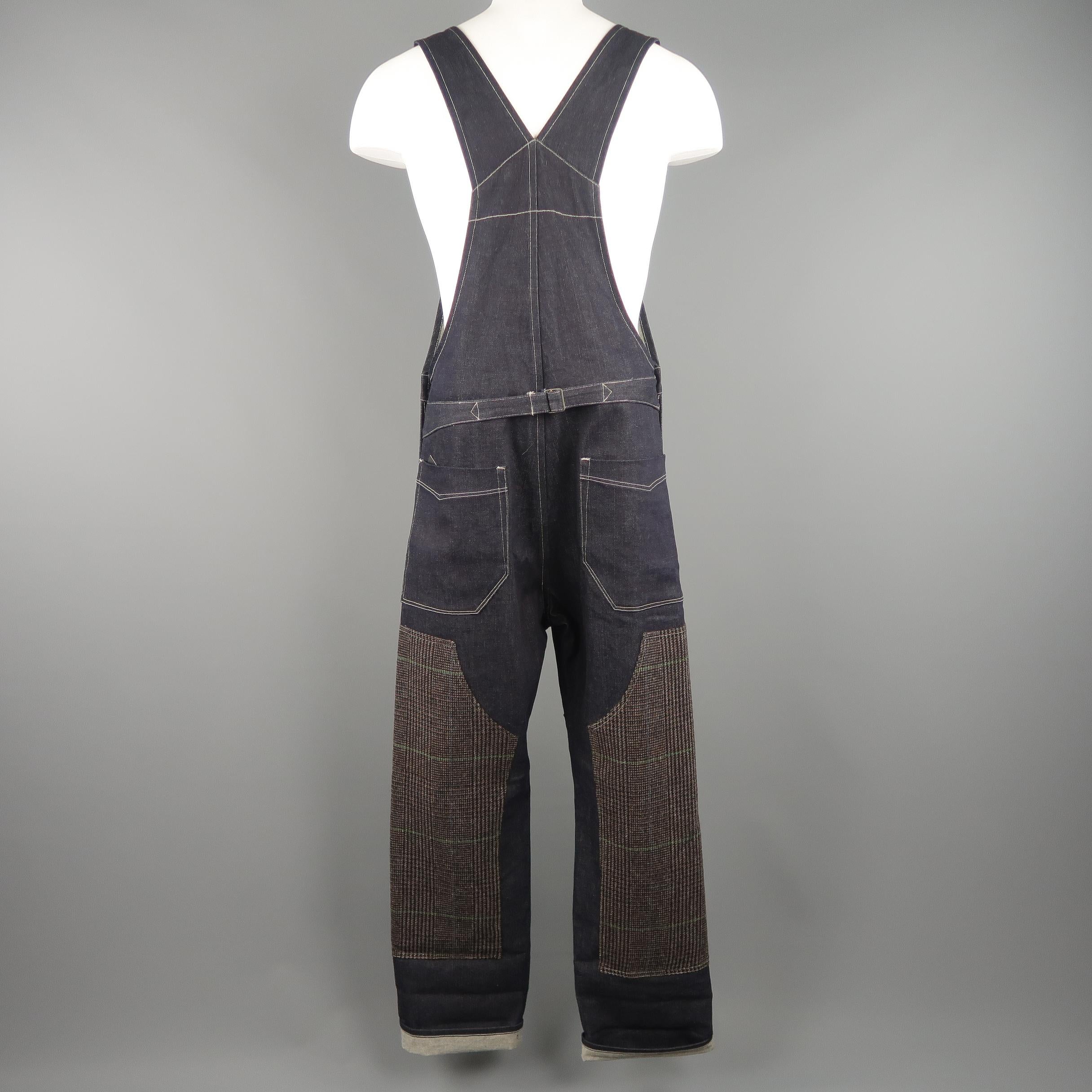 Men's JUNYA WATANABE Size XS Indigo Contrast Stitch Denim Partchwork Overalls 3