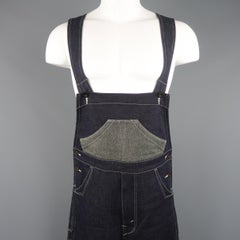 Men's JUNYA WATANABE Size XS Indigo Contrast Stitch Denim Partchwork Overalls