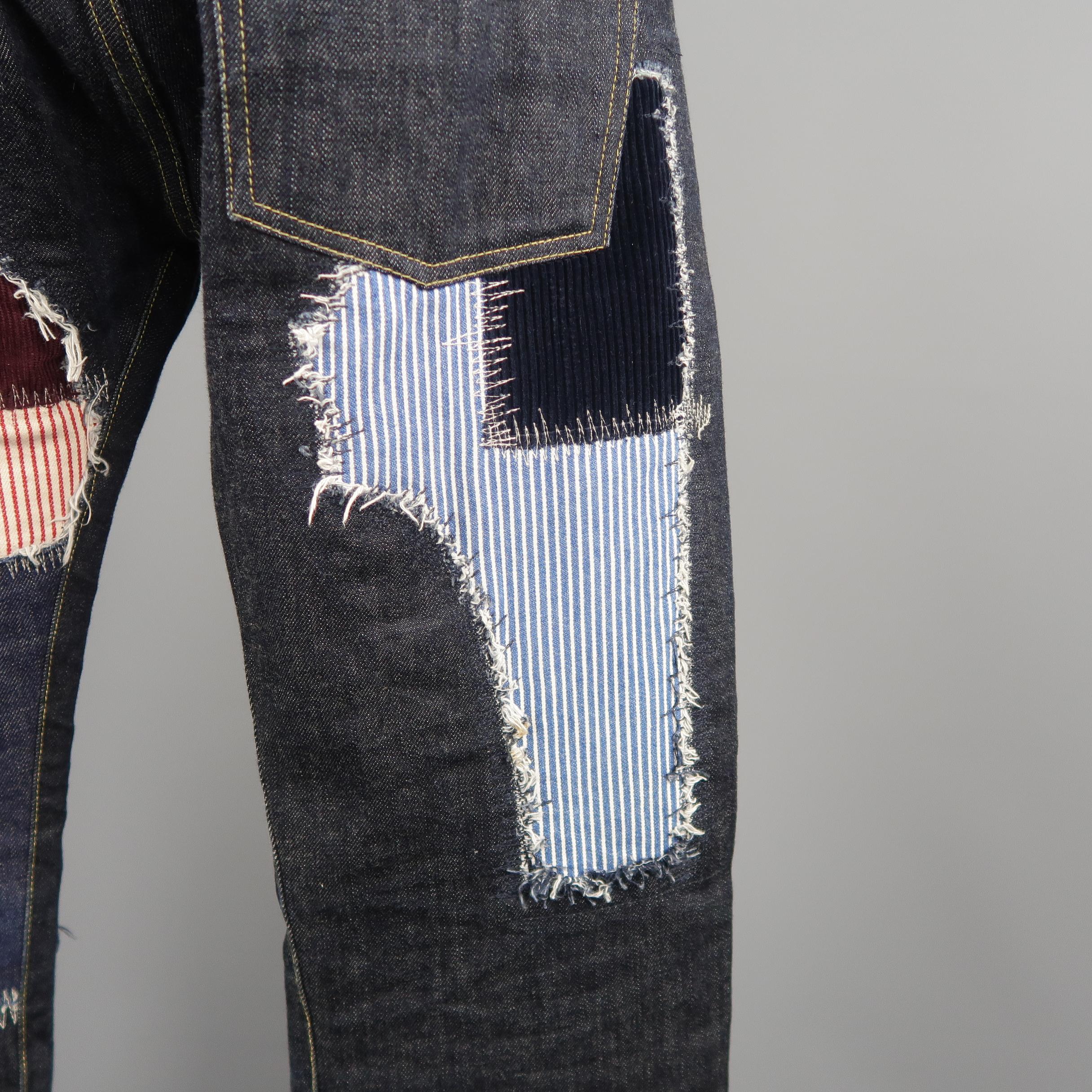 Men's JUNYA WATANABE Size S Indigo Distressed Patchwork Denim Jeans 1