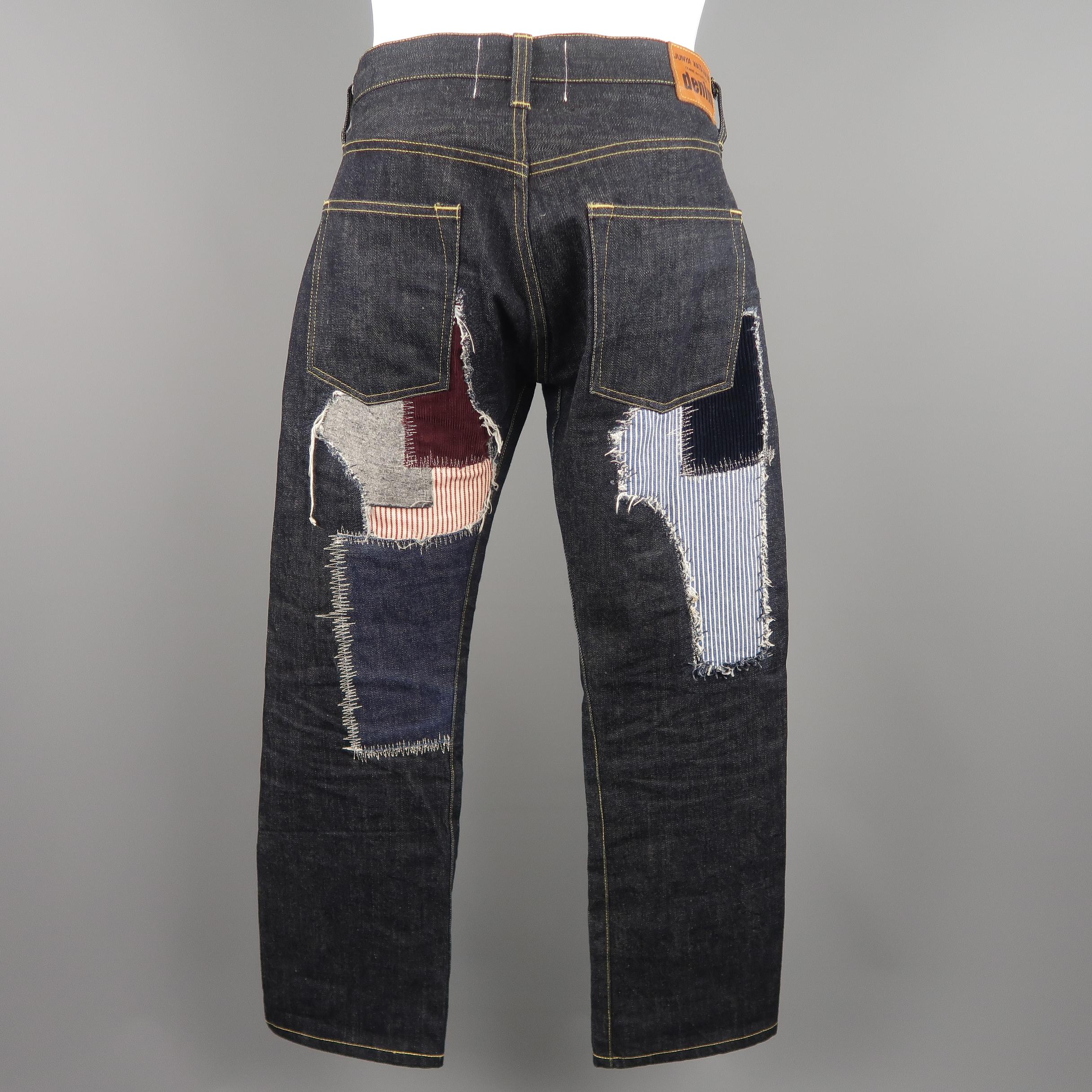 Black Men's JUNYA WATANABE Size S Indigo Distressed Patchwork Denim Jeans