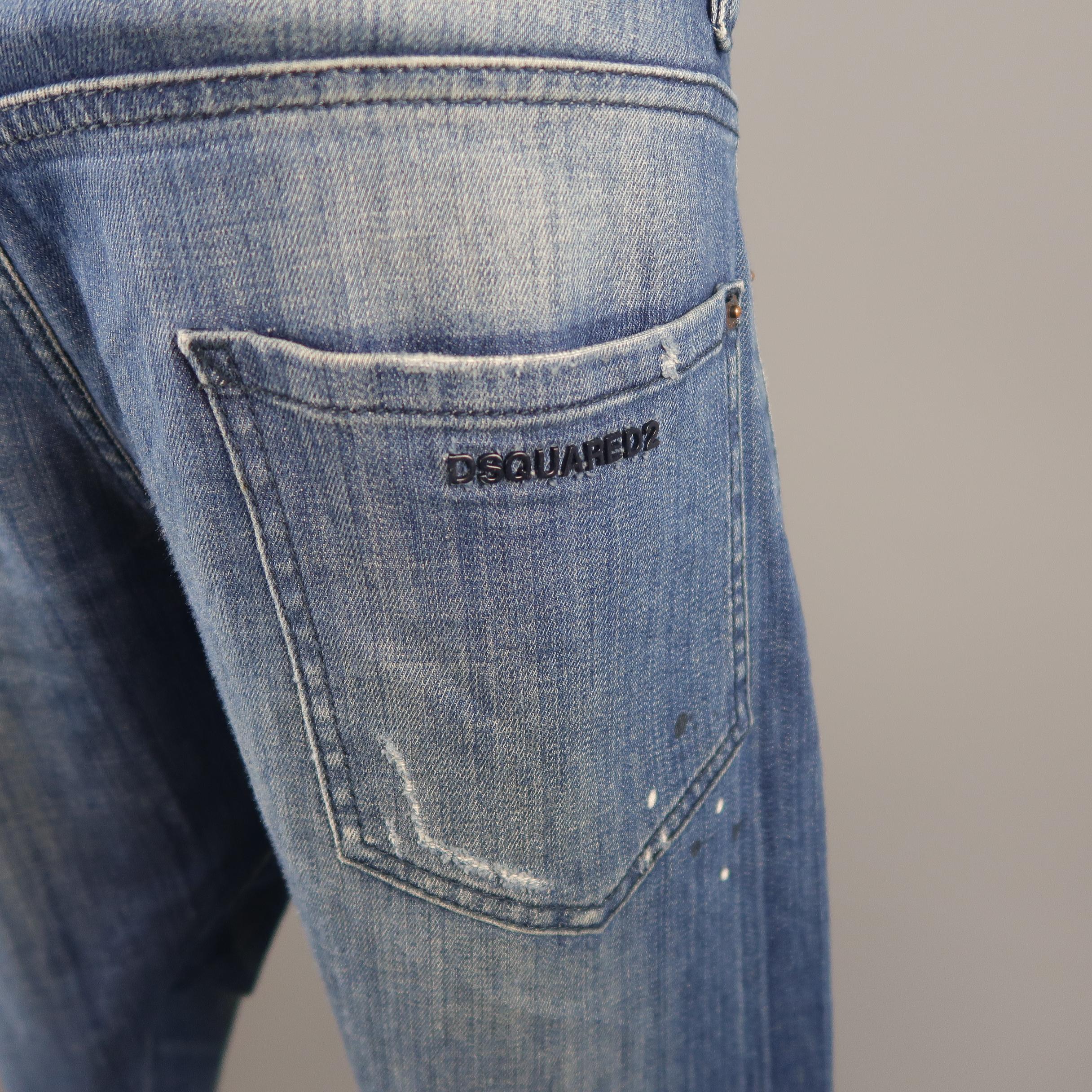 Men's DSQUARED2 Size 34 Medium Wash Distressed Denim Paint Splatter Jeans 4
