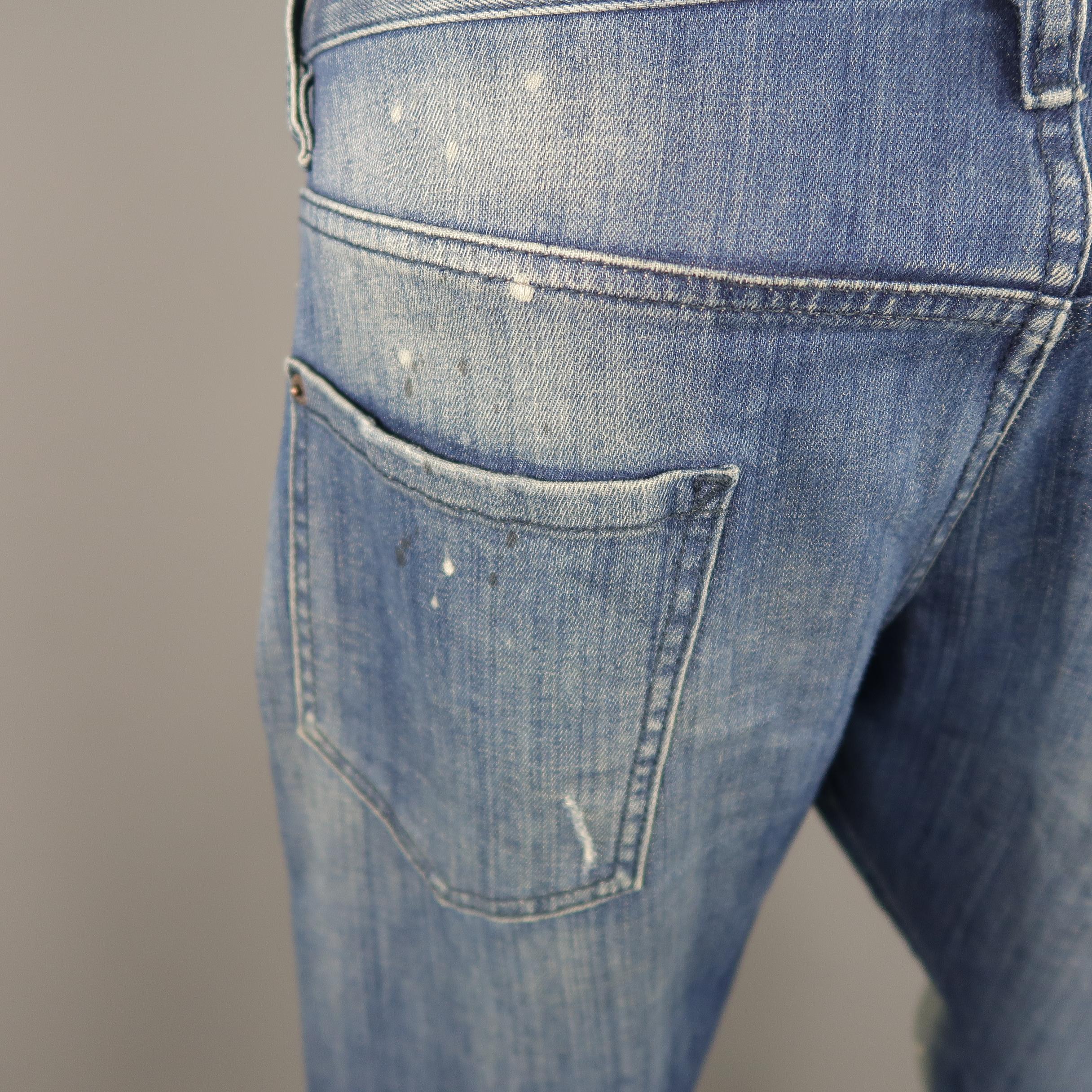 Men's DSQUARED2 Size 34 Medium Wash Distressed Denim Paint Splatter Jeans 6
