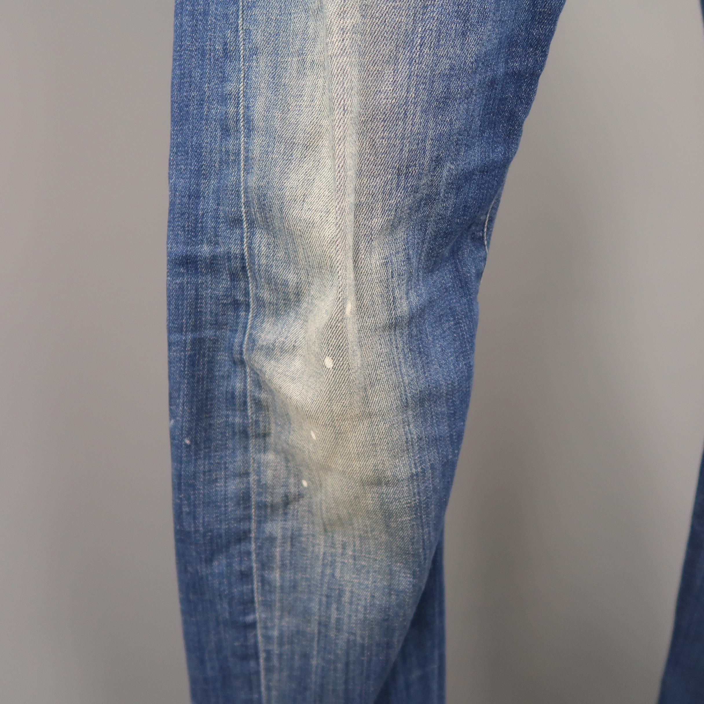 Gray Men's DSQUARED2 Size 34 Medium Wash Distressed Denim Paint Splatter Jeans