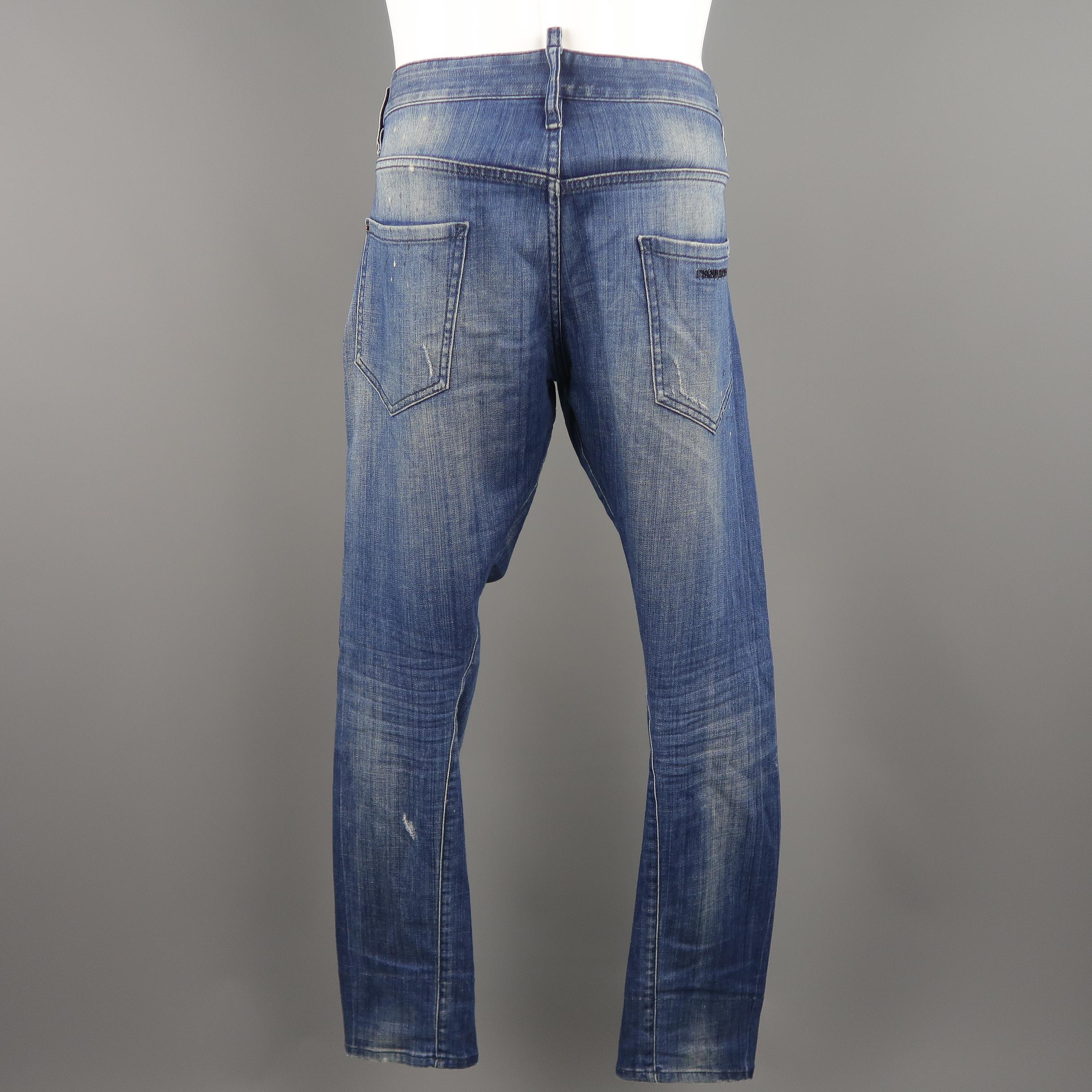 Men's DSQUARED2 Size 34 Medium Wash Distressed Denim Paint Splatter Jeans 2