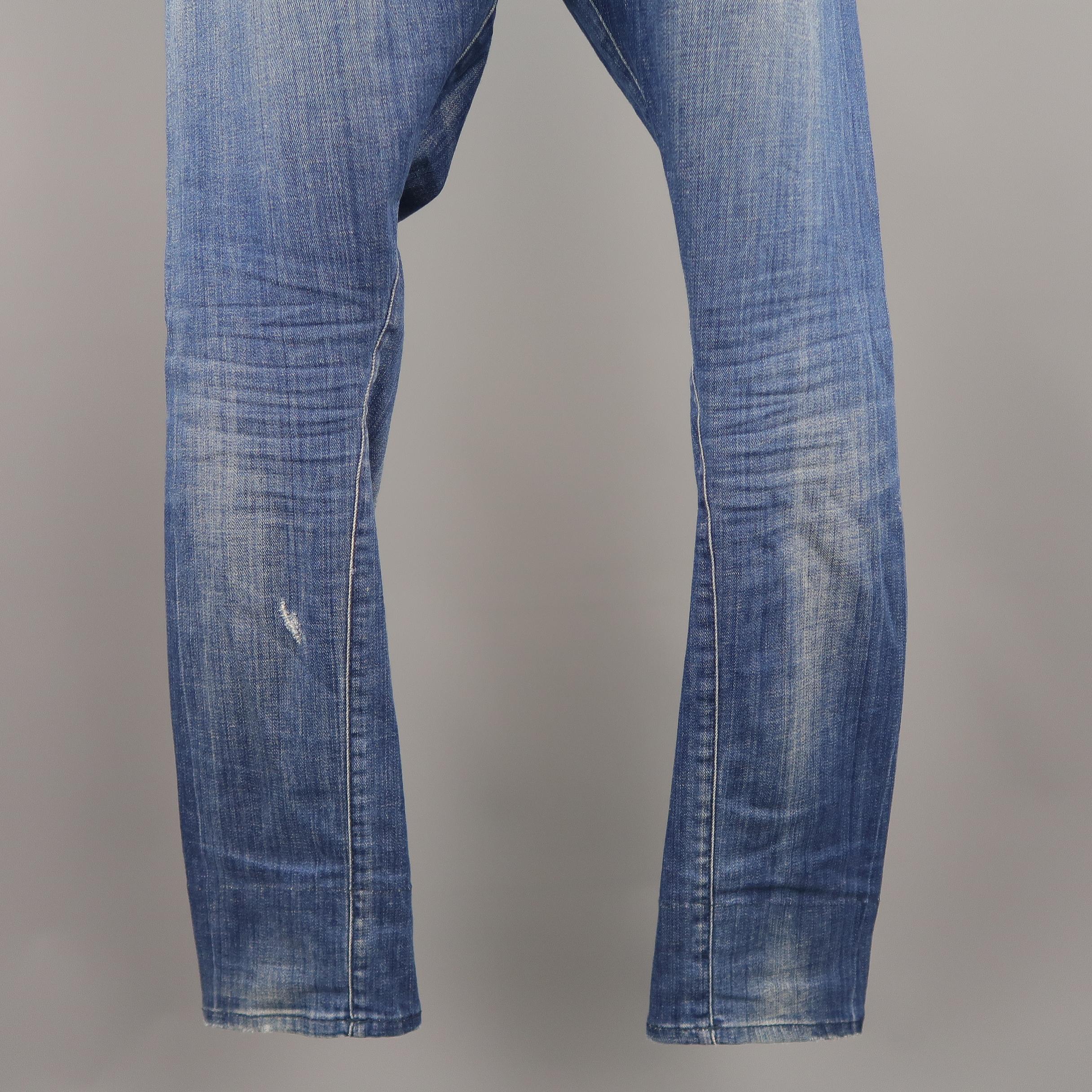 Men's DSQUARED2 Size 34 Medium Wash Distressed Denim Paint Splatter Jeans 3