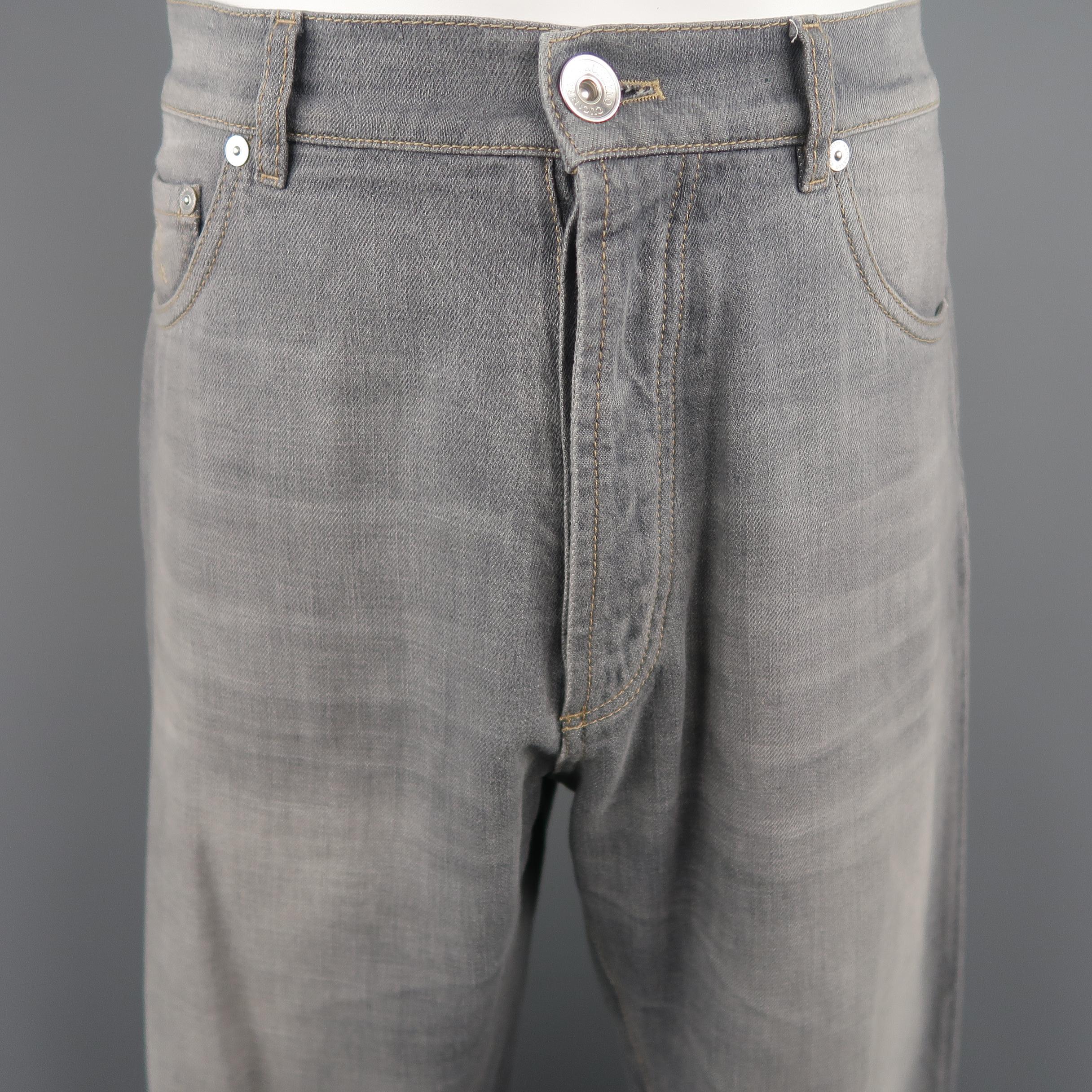 Men's BRUNELLO CUCINELLI Size 34 Grey Wash Denim Jeans In Good Condition In San Francisco, CA