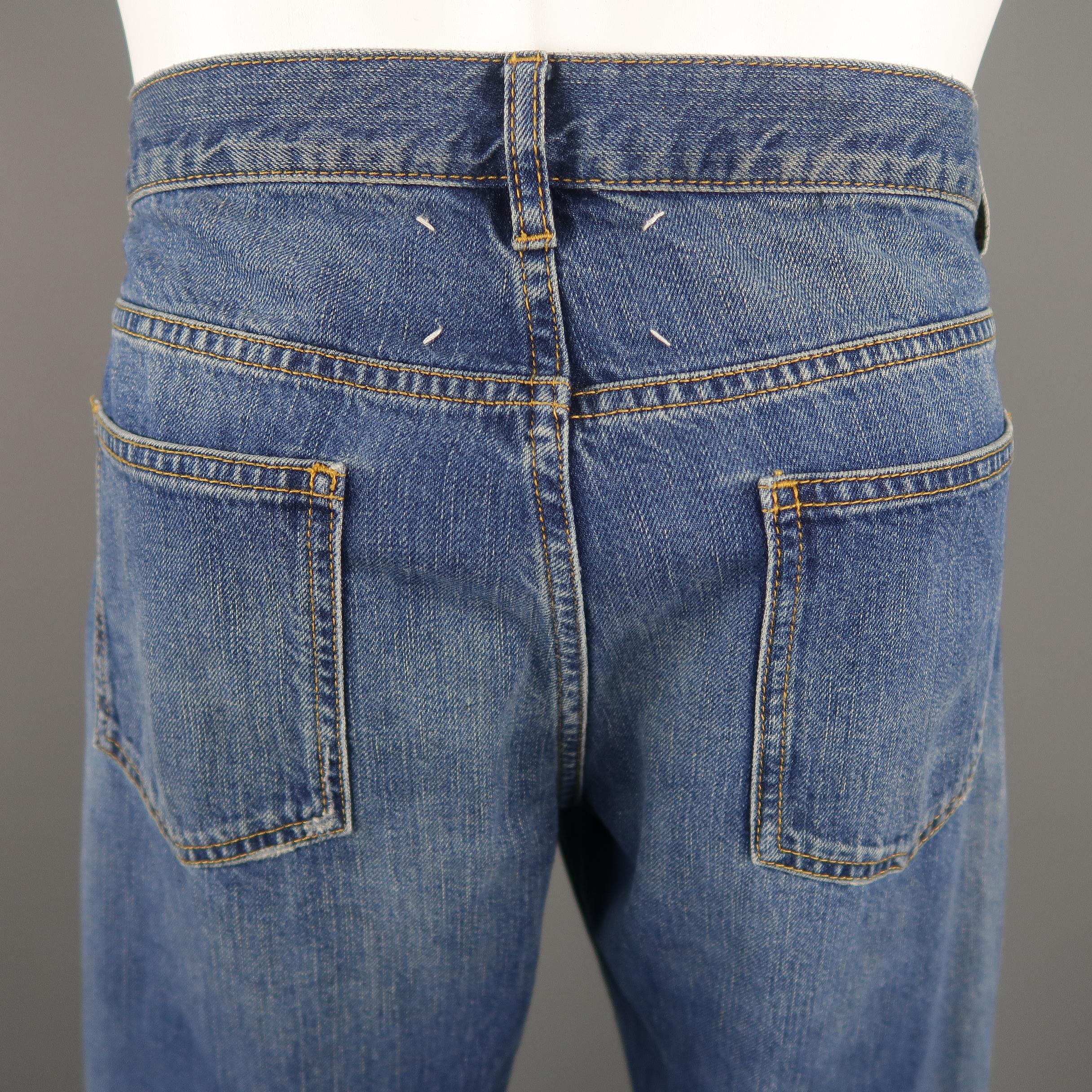MAISON MARTIN MARGIELA Size 32 Medium Wash Distressed Denim Jeans 1