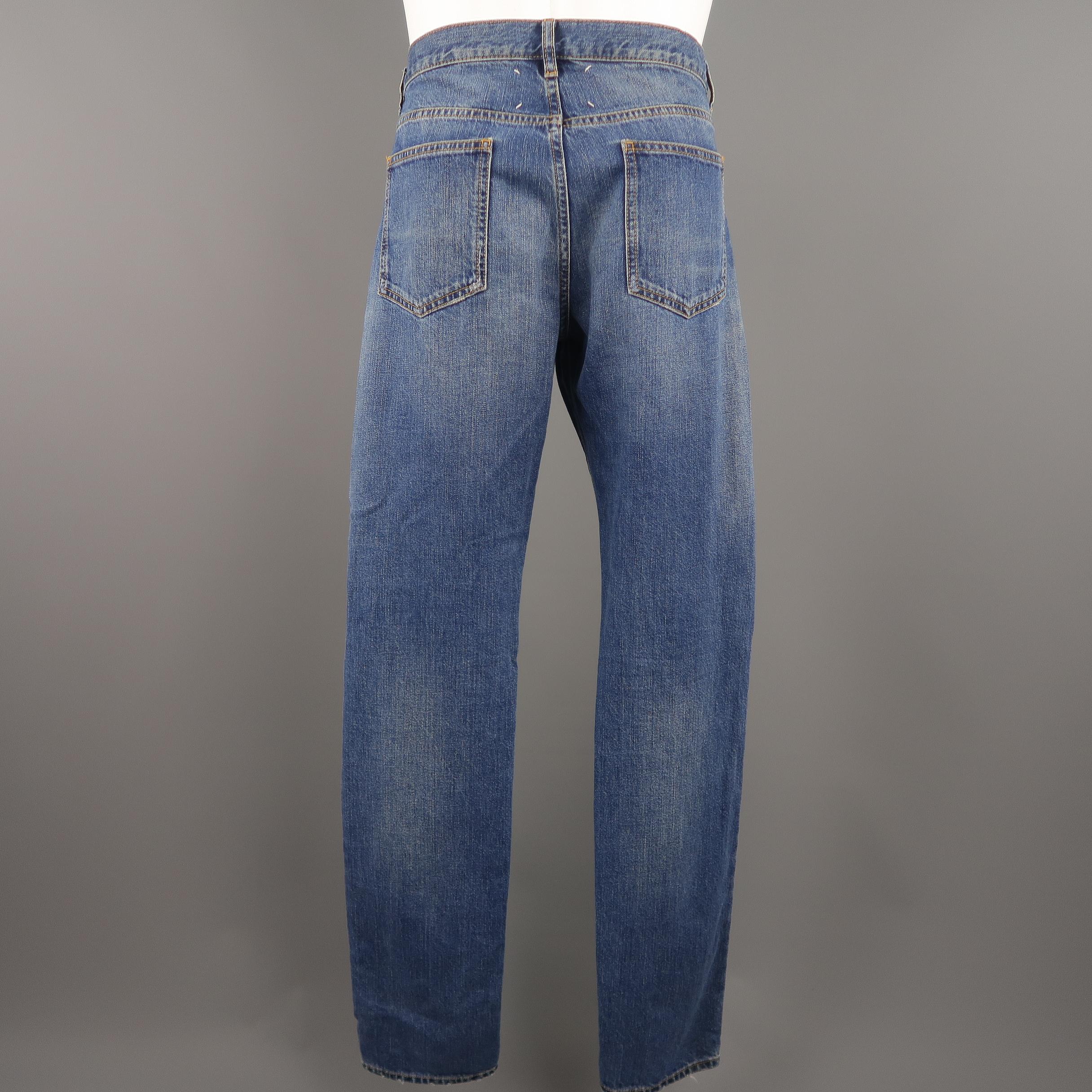MAISON MARTIN MARGIELA Size 32 Medium Wash Distressed Denim Jeans 2