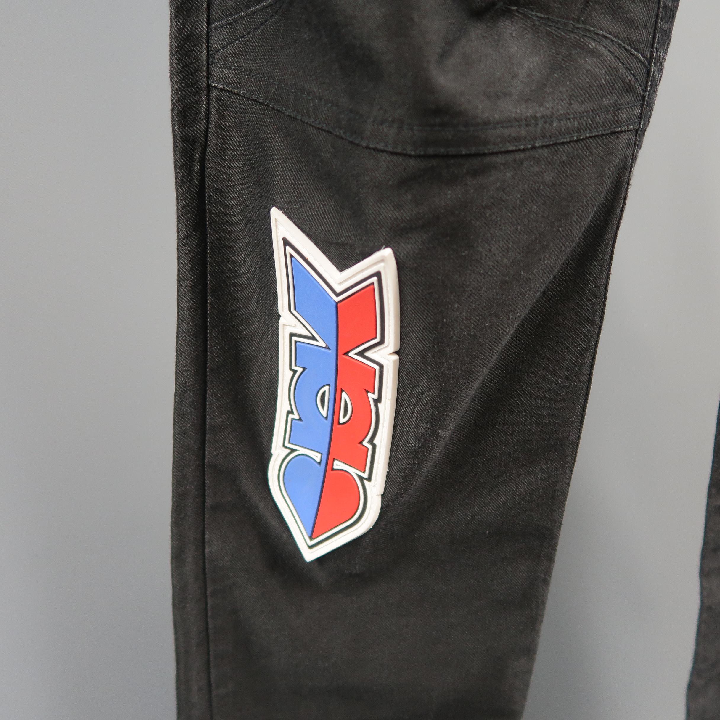 KTZ Size M Black Rubber Motocross Aplique Cotton Pants / Jeans In Good Condition In San Francisco, CA