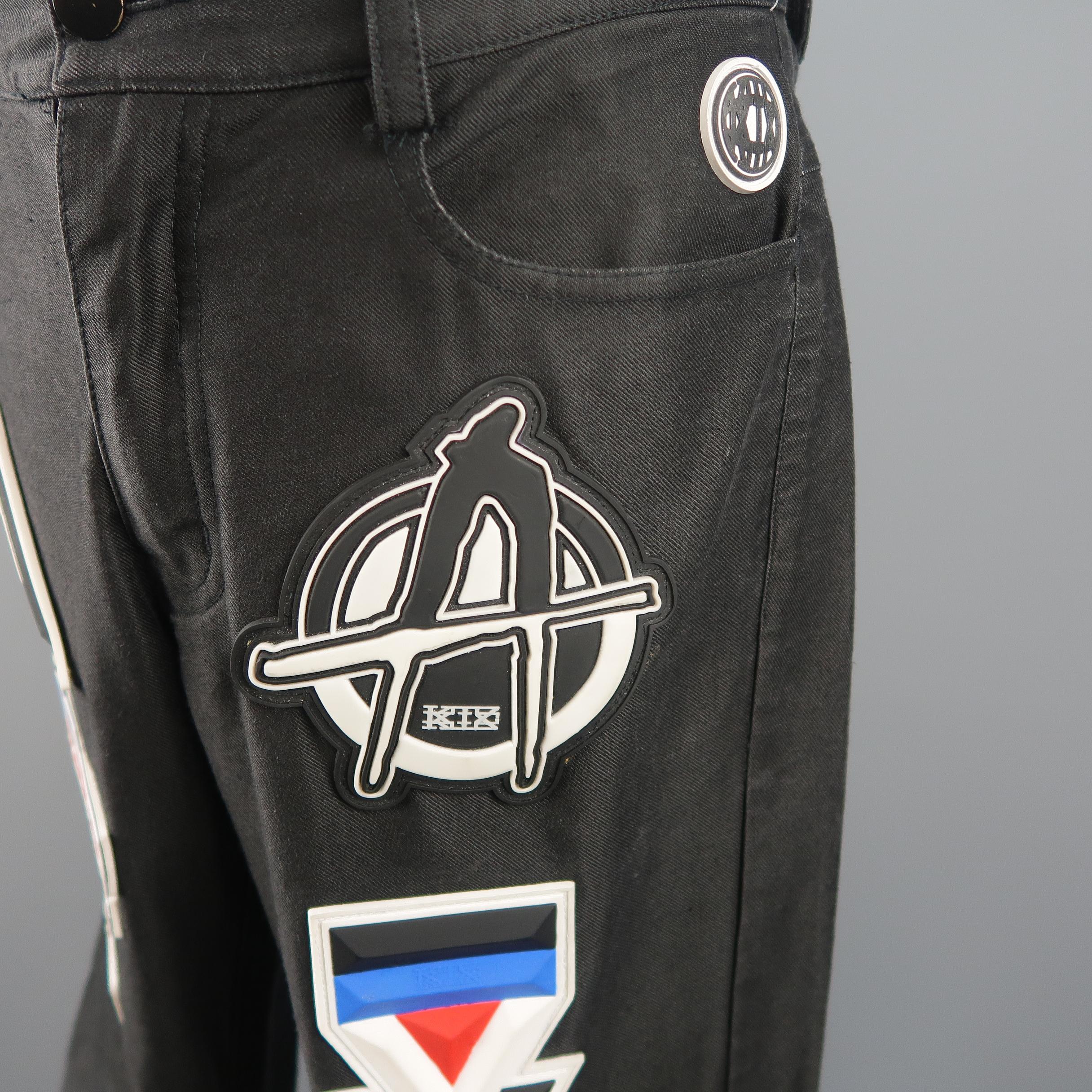KTZ Size M Black Rubber Motocross Aplique Cotton Pants / Jeans 1