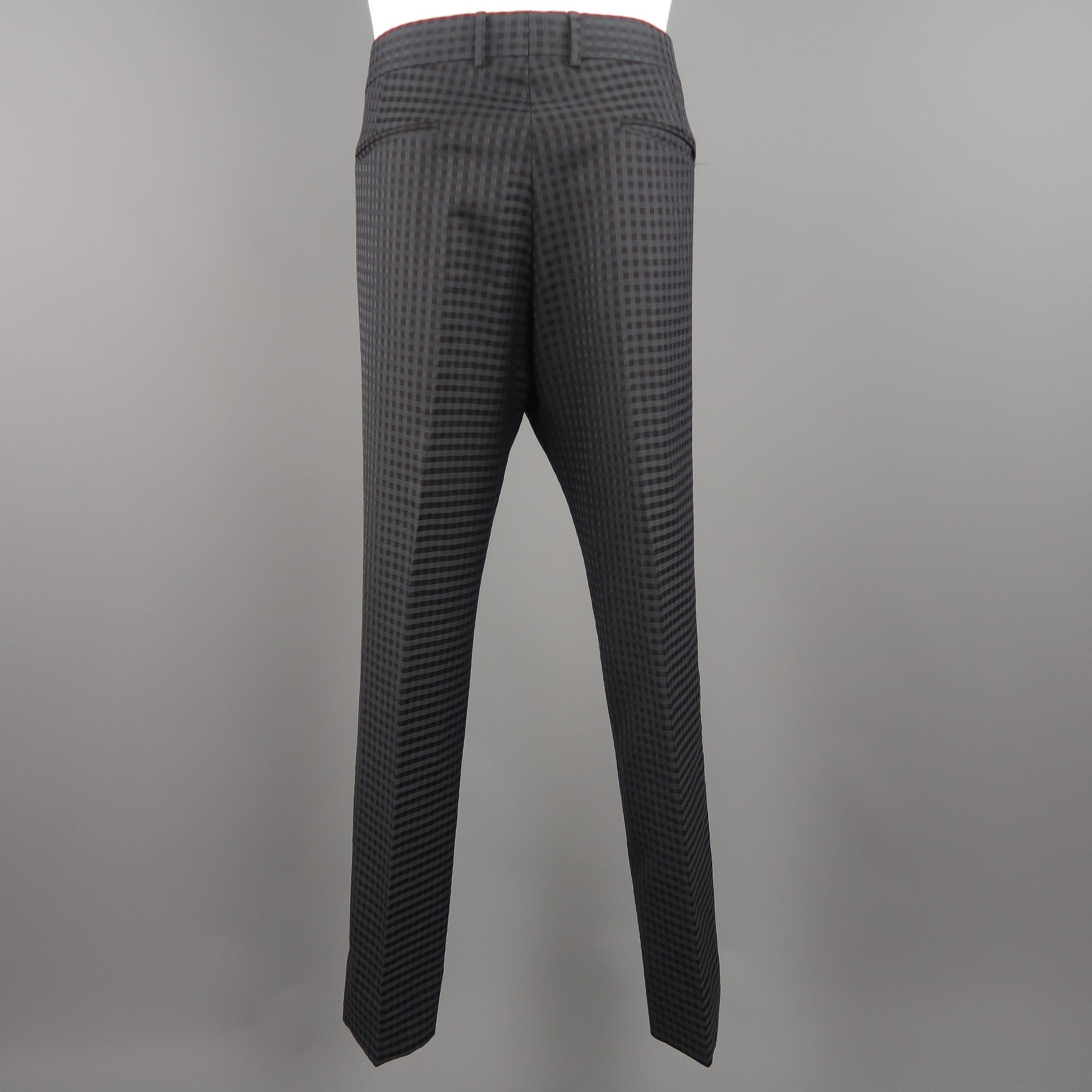 Men's GUCCI Size 32 Black Gingham Plaid Textured Wool Dress Pants
