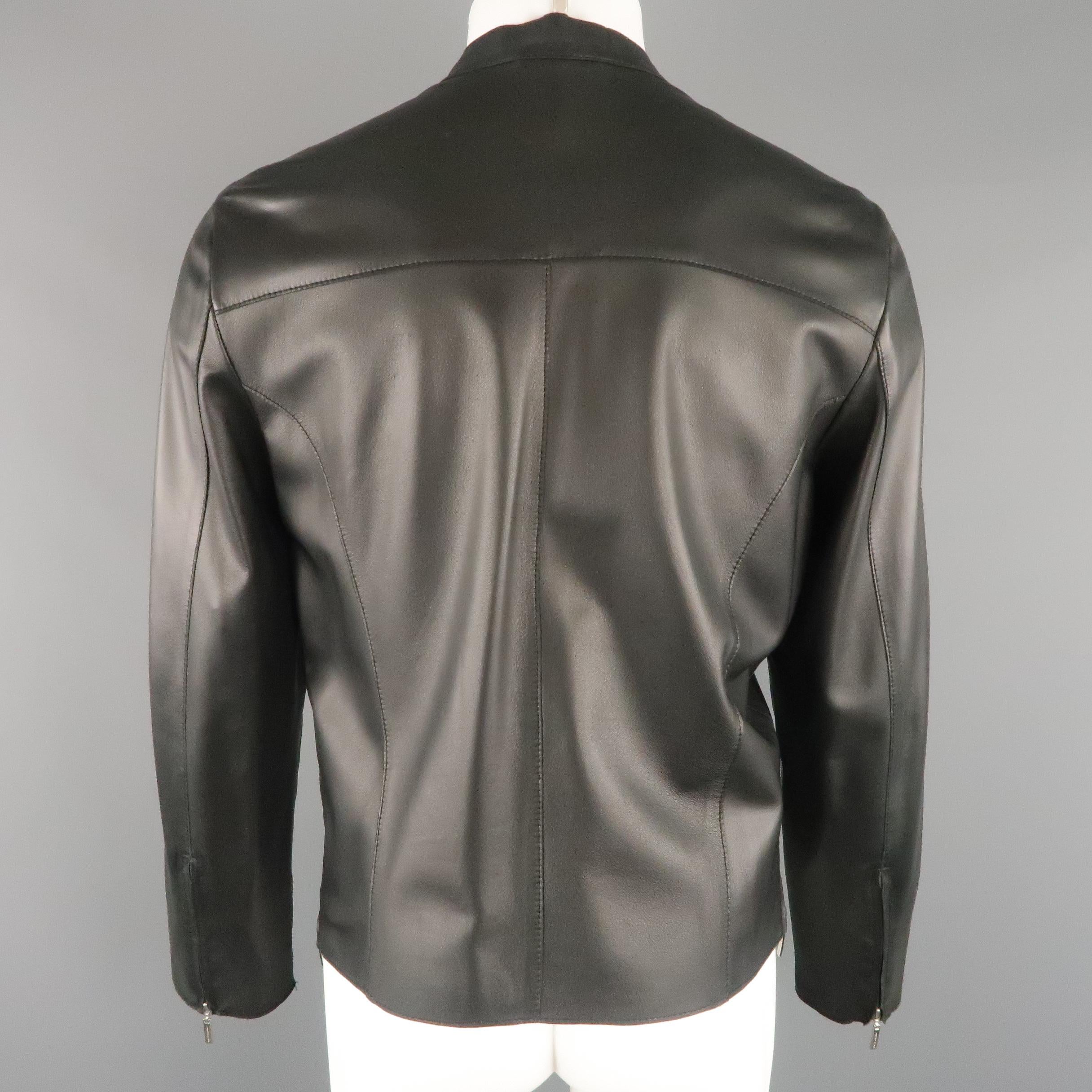 Men's VERSACE COLLECTION 40 Black Soft Leather Bank Collar Biker Jacket 5