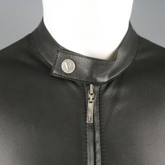 Men's VERSACE COLLECTION 40 Black Soft Leather Bank Collar Biker Jacket