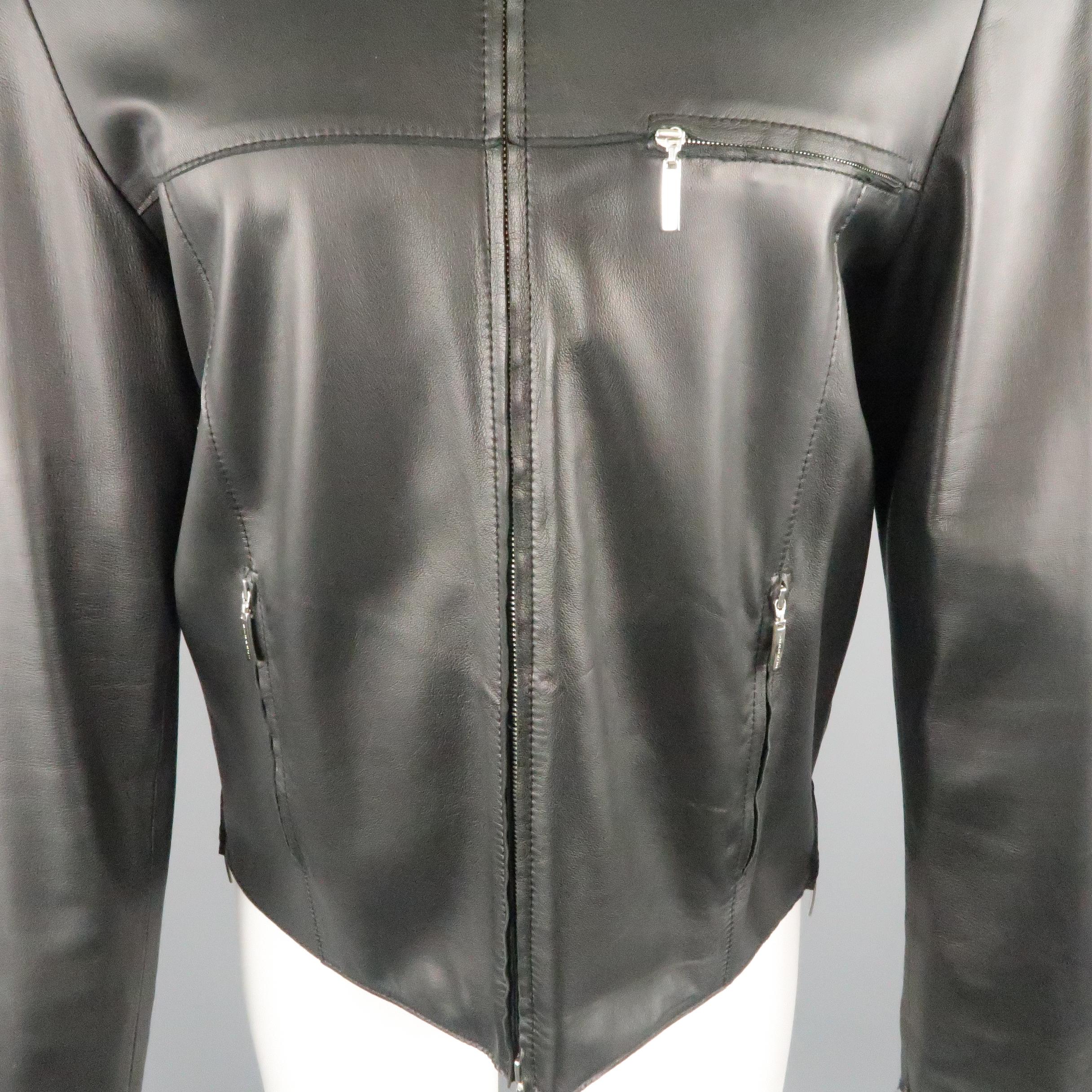 Men's VERSACE COLLECTION 40 Black Soft Leather Bank Collar Biker Jacket 1