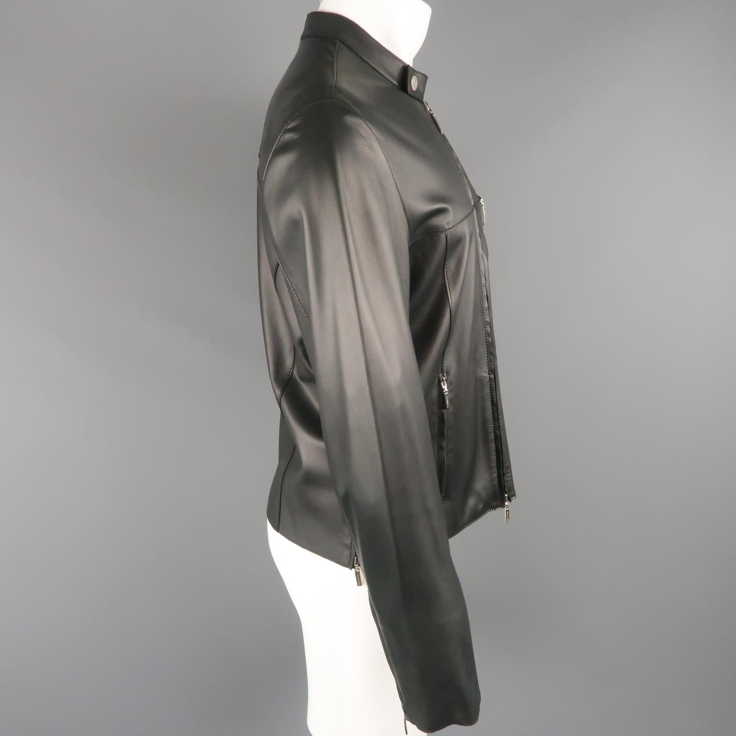 Men's VERSACE COLLECTION 40 Black Soft Leather Bank Collar Biker Jacket 2