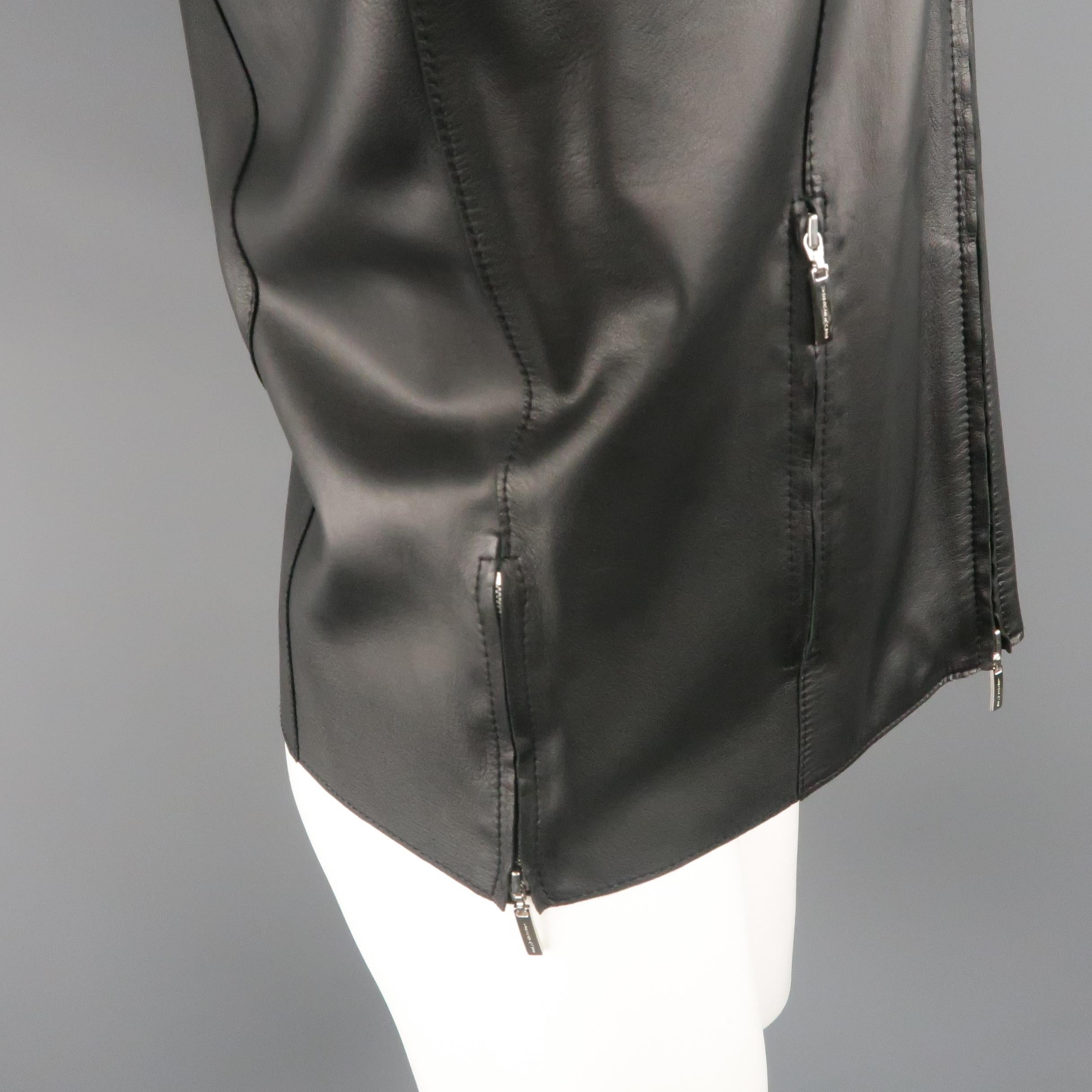 Men's VERSACE COLLECTION 40 Black Soft Leather Bank Collar Biker Jacket 3