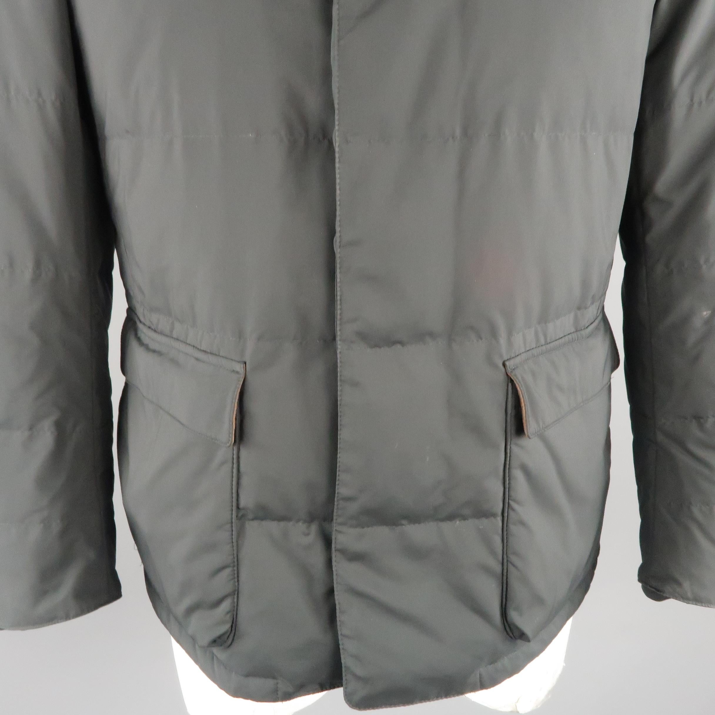 Men's LORO PIANA L Navy Quilted Polyester Detachable Hood Puffer Jacket In Excellent Condition In San Francisco, CA