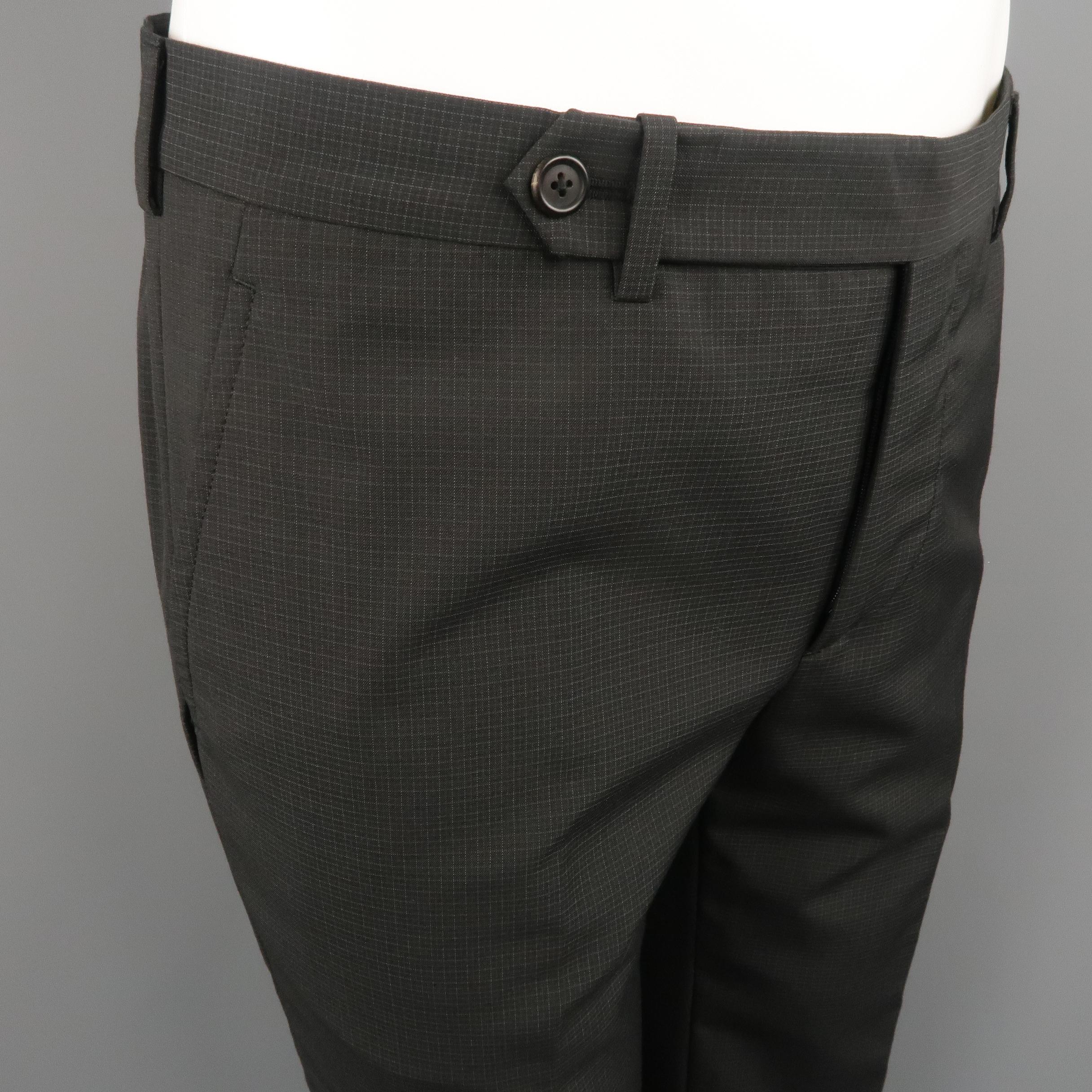 PRADA Size 32 Charcoal Gingham Wool Dress Pants In Excellent Condition In San Francisco, CA