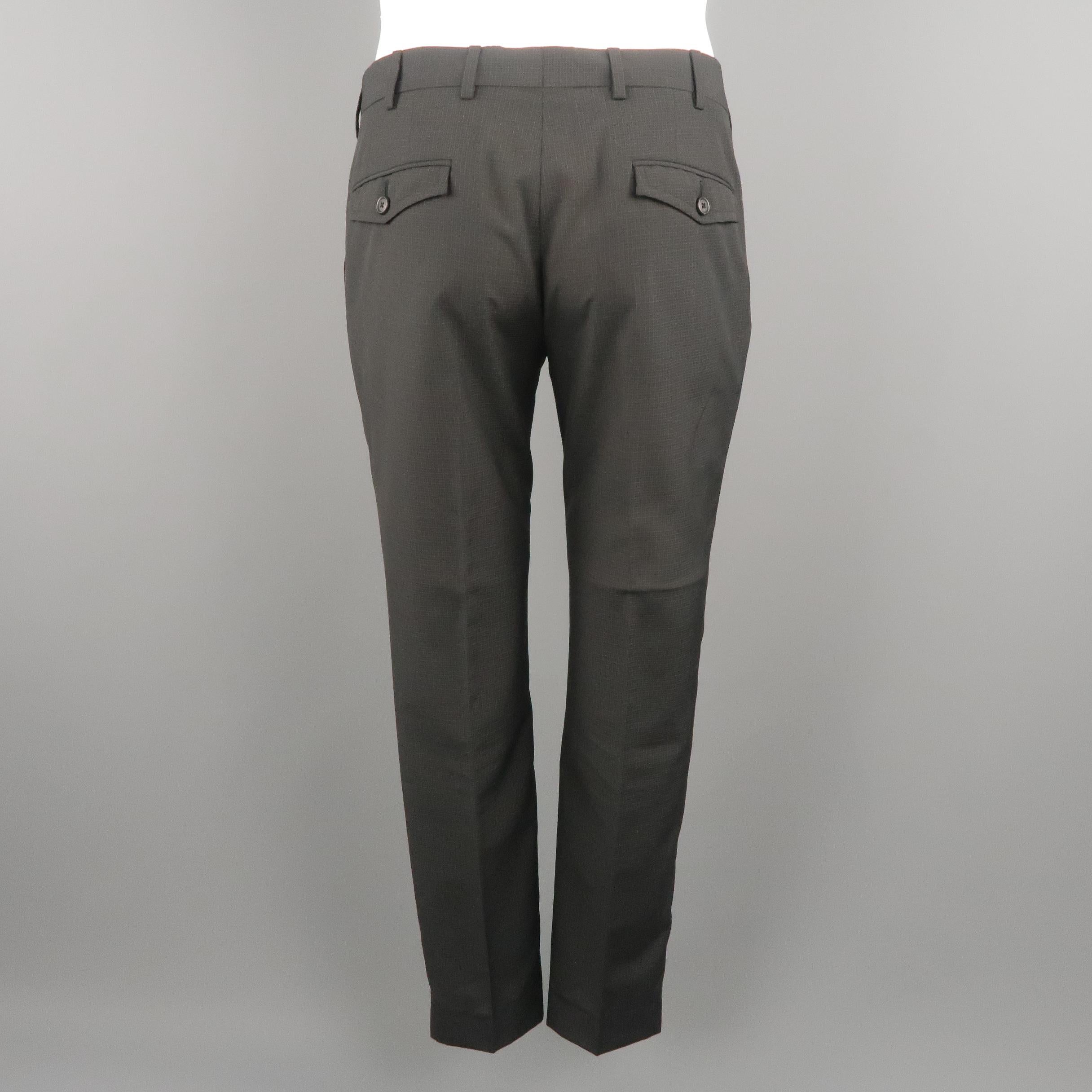 Men's PRADA Size 32 Charcoal Gingham Wool Dress Pants