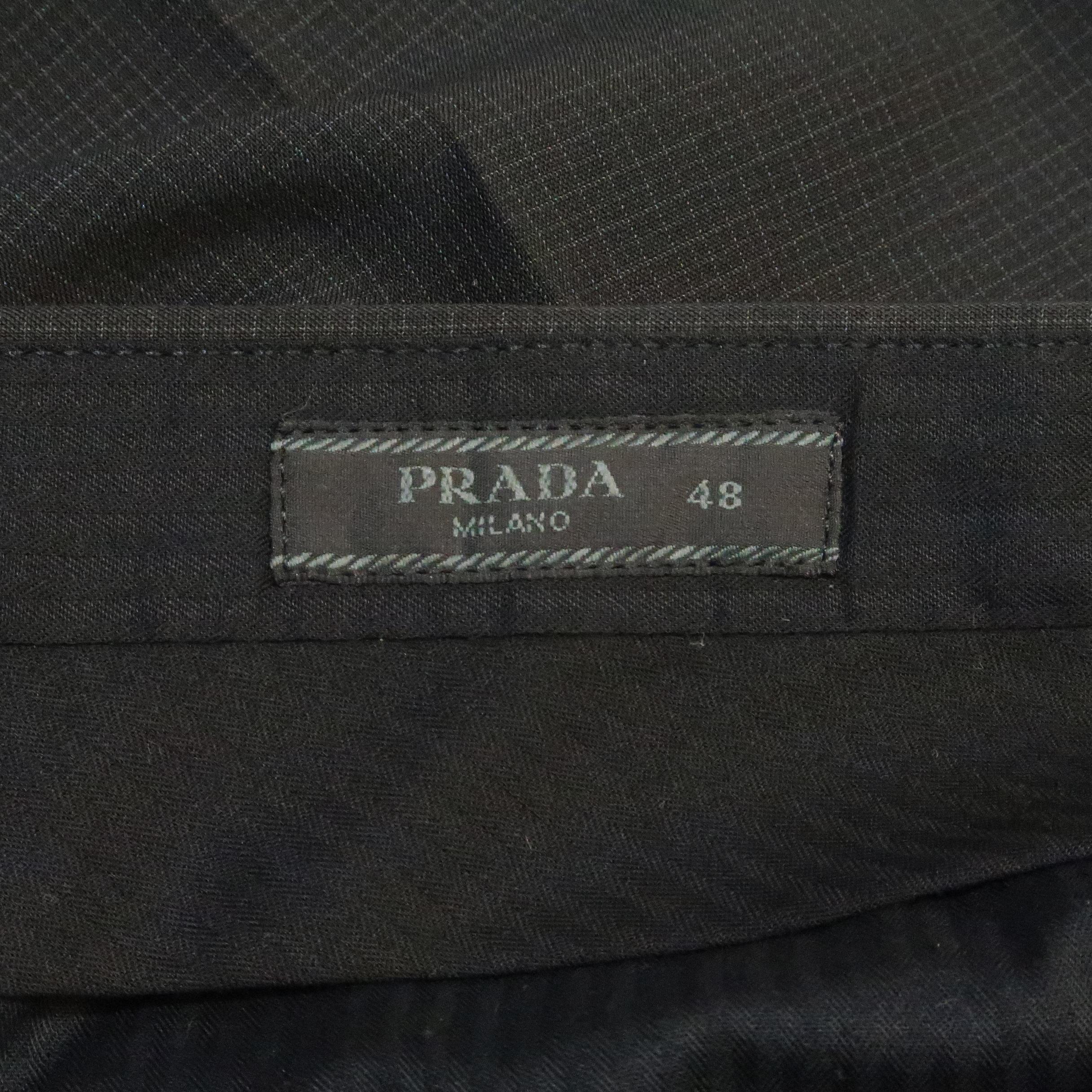 PRADA Size 32 Charcoal Gingham Wool Dress Pants 3