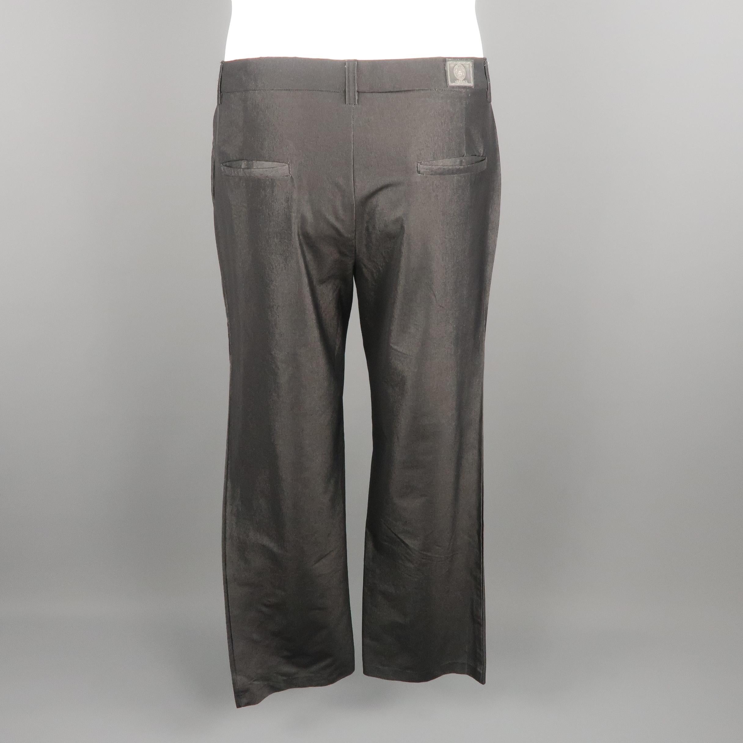 Black GIANNI VERSACE Size 32 Charcoal Metallic Cotton Blend Casual Pants
