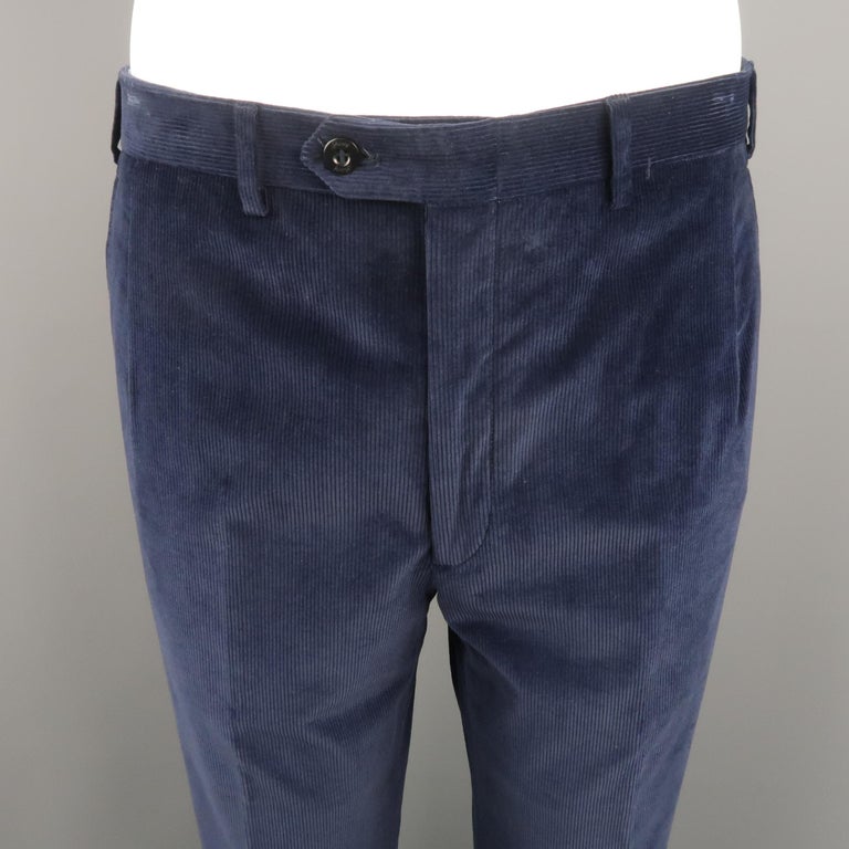 BRIONI Size 32 Navy Solid Corduroy Cuffed Dress Pants For Sale at 1stDibs
