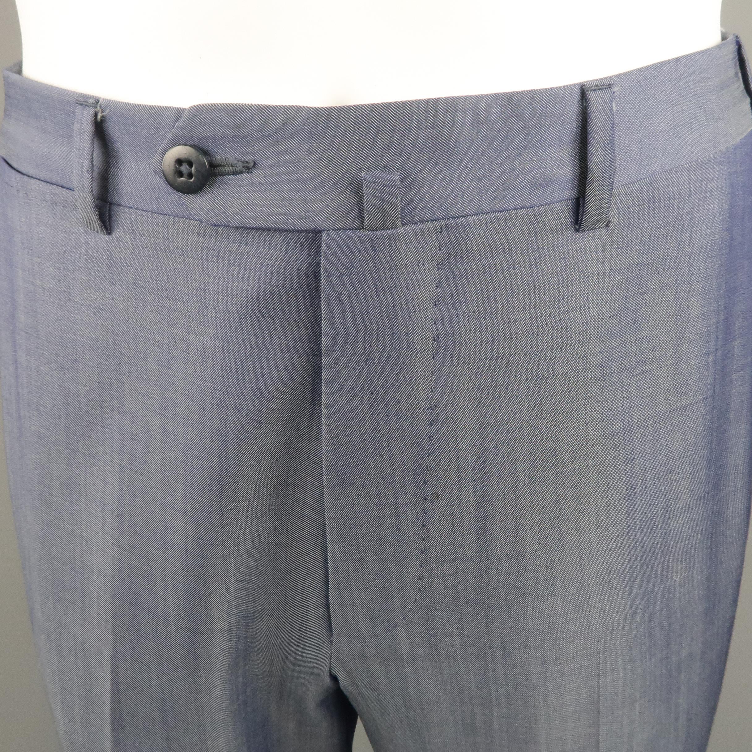 Gray ERMENEGILDO ZEGNA Size 32 Steel Blue Solid Wool Dress Pants