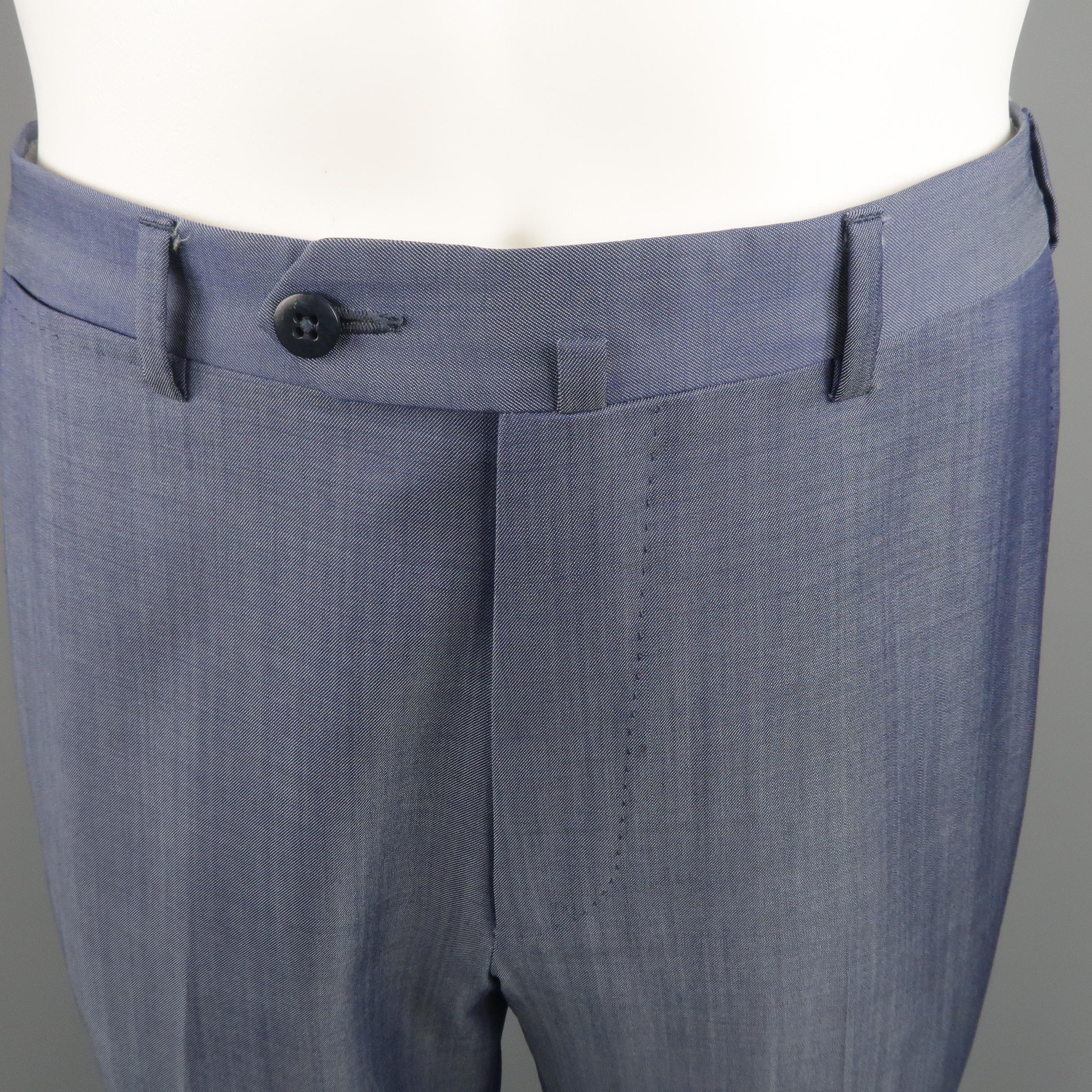ERMENEGILDO ZEGNA Size 32 Steel Blue Solid Wool Dress Pants In Excellent Condition In San Francisco, CA