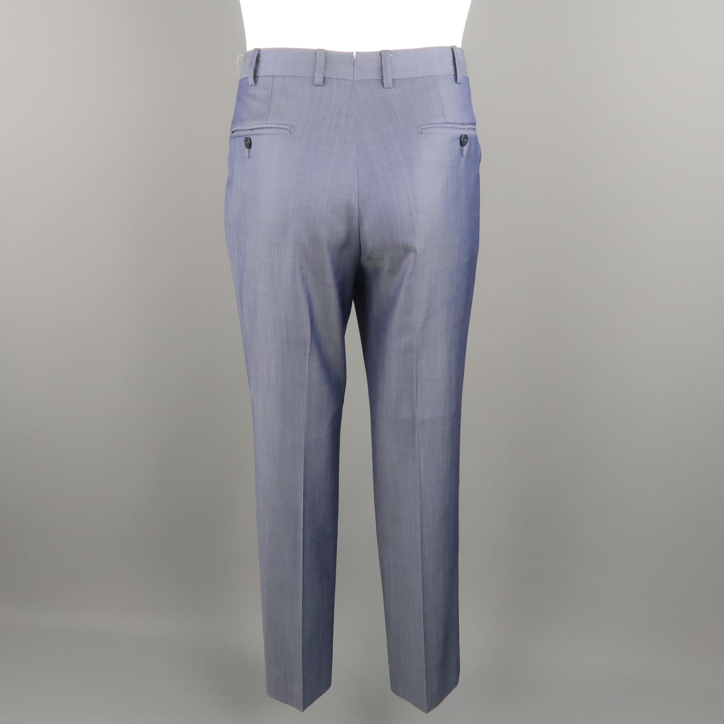 ERMENEGILDO ZEGNA dress pants in a steel blue tone, solid wool with a waistband, and slant side pockets. Made in Spain.
 
Excellent Pre-Owned Condition.
Marked: 6 - 48 R  IT
 
Measurements:
 
Waist: 33 in.
Rise: 10.5 in.
Inseam: 31 in.