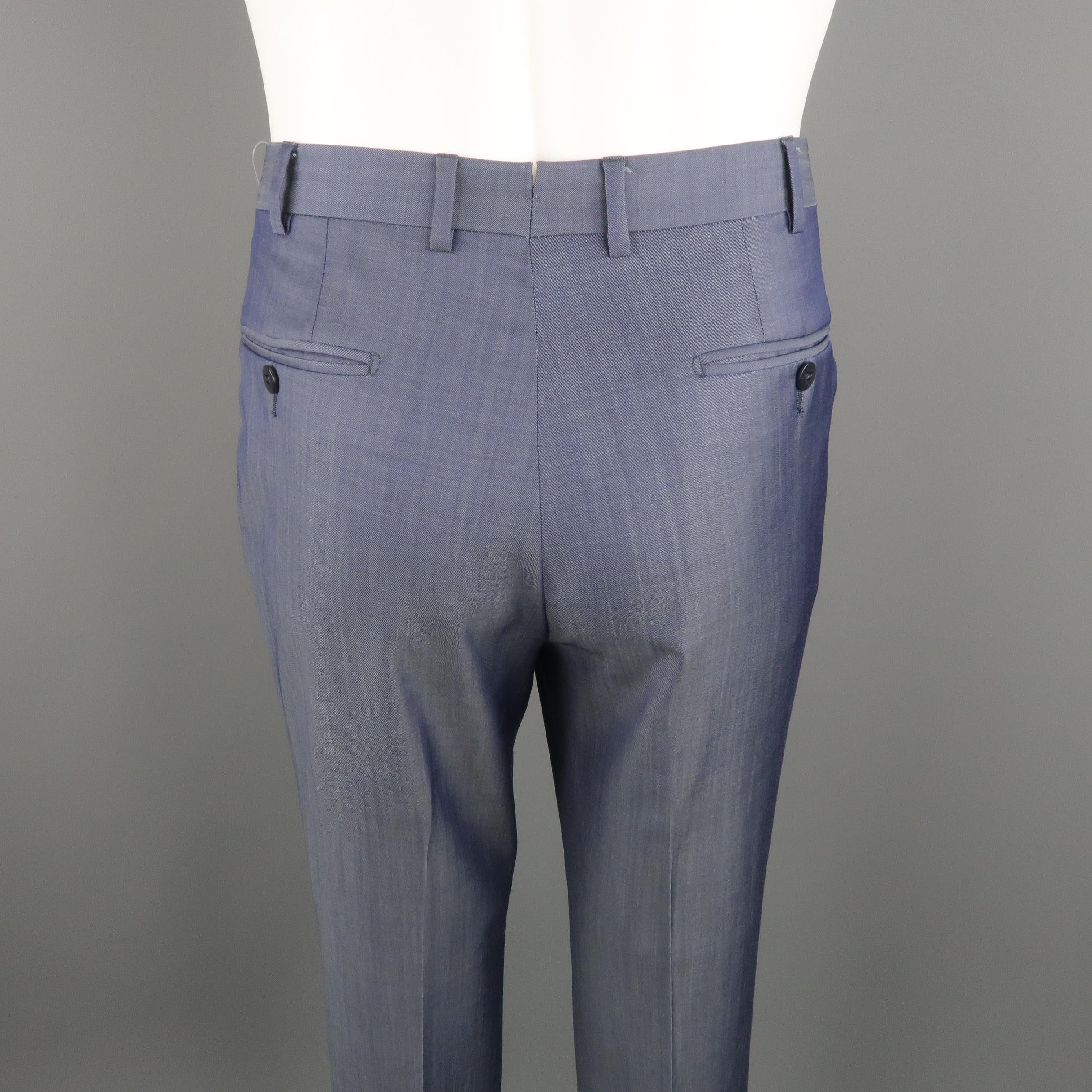 Men's ERMENEGILDO ZEGNA Size 32 Steel Blue Solid Wool Dress Pants