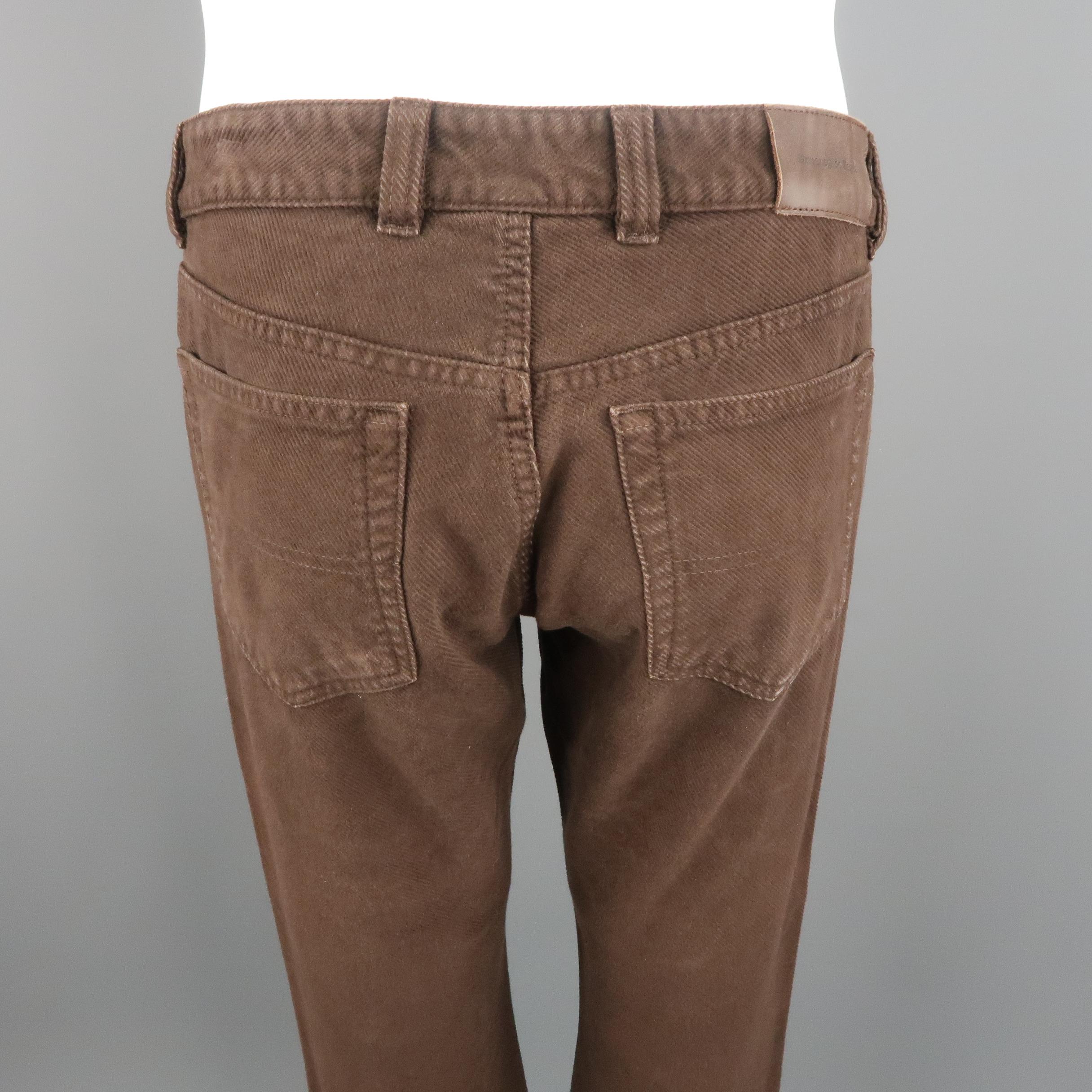 ERMENEGILDO ZEGNA Size 32 Brown Solid Cotton Jeans In Good Condition In San Francisco, CA