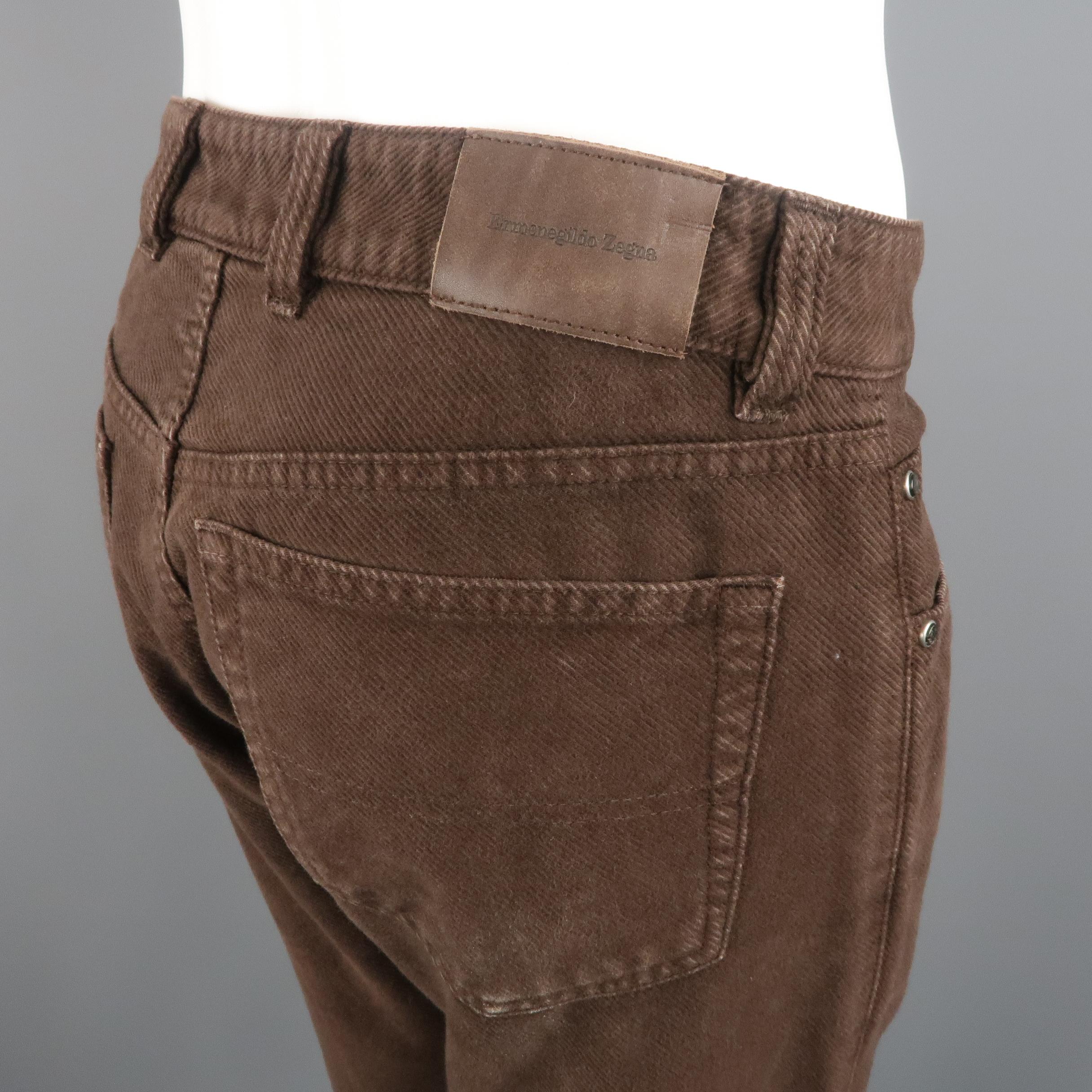 Men's ERMENEGILDO ZEGNA Size 32 Brown Solid Cotton Jeans