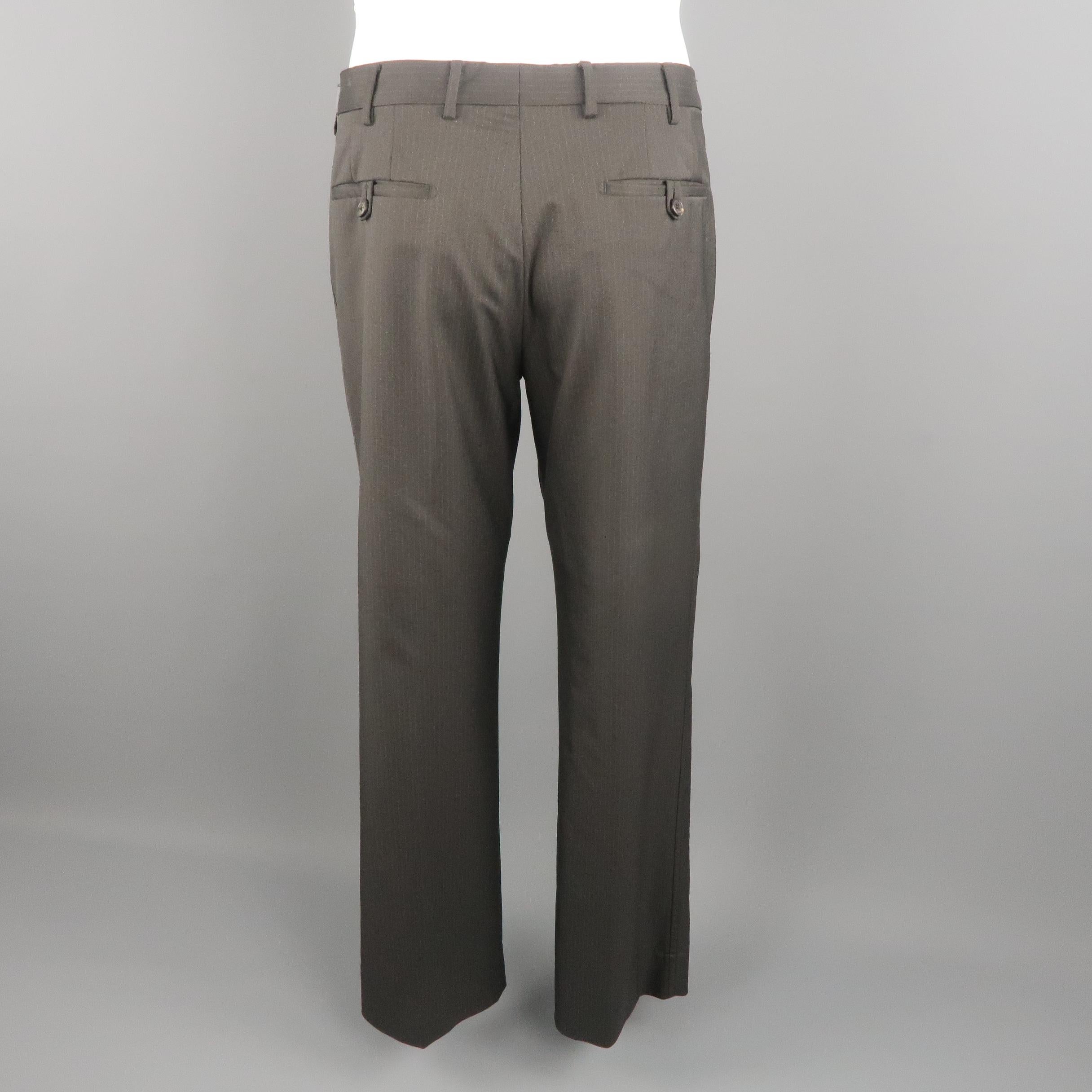 Men's PRADA Size 34 Charcoal Stripe Nylon Blend Dress Pants