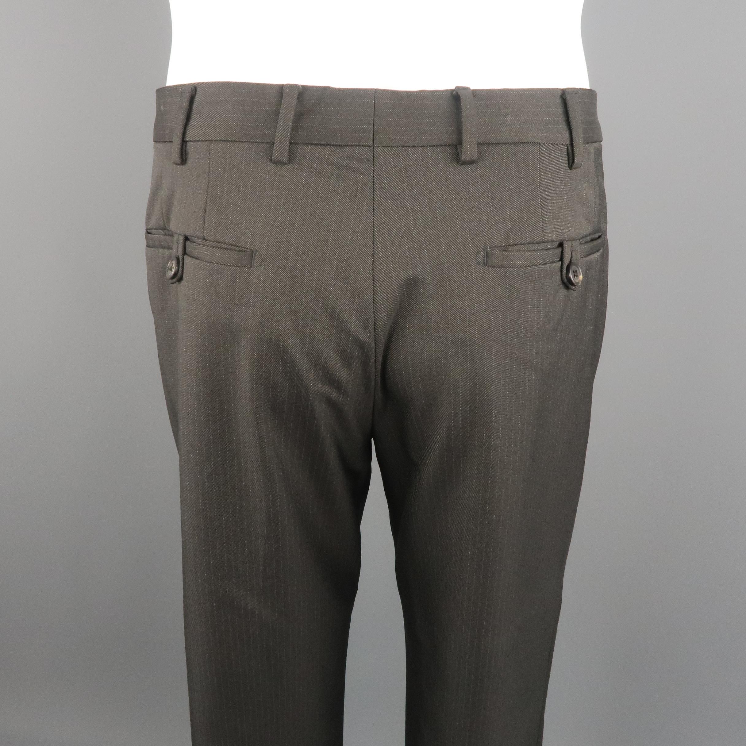 PRADA Size 34 Charcoal Stripe Nylon Blend Dress Pants 1