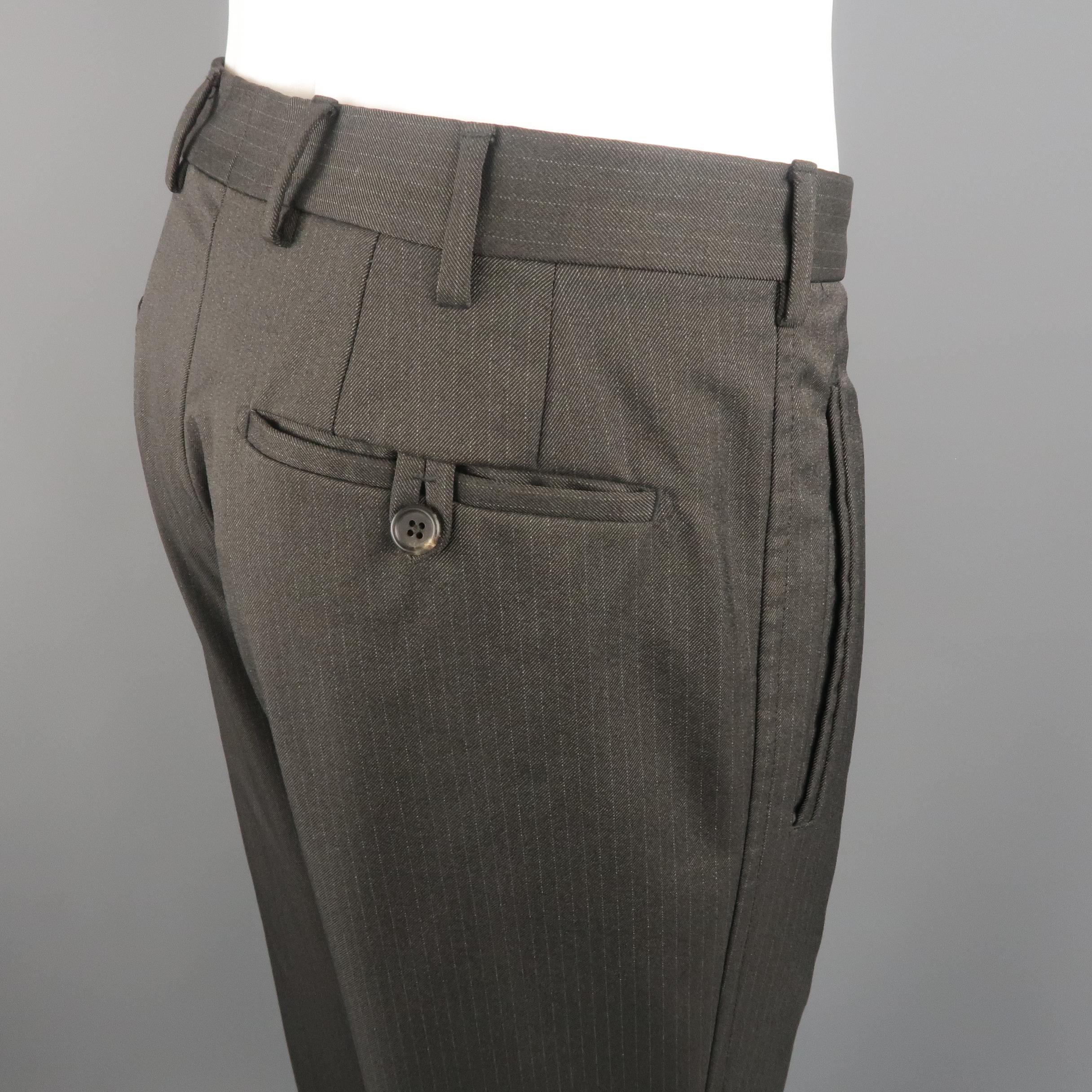 PRADA Size 34 Charcoal Stripe Nylon Blend Dress Pants 2