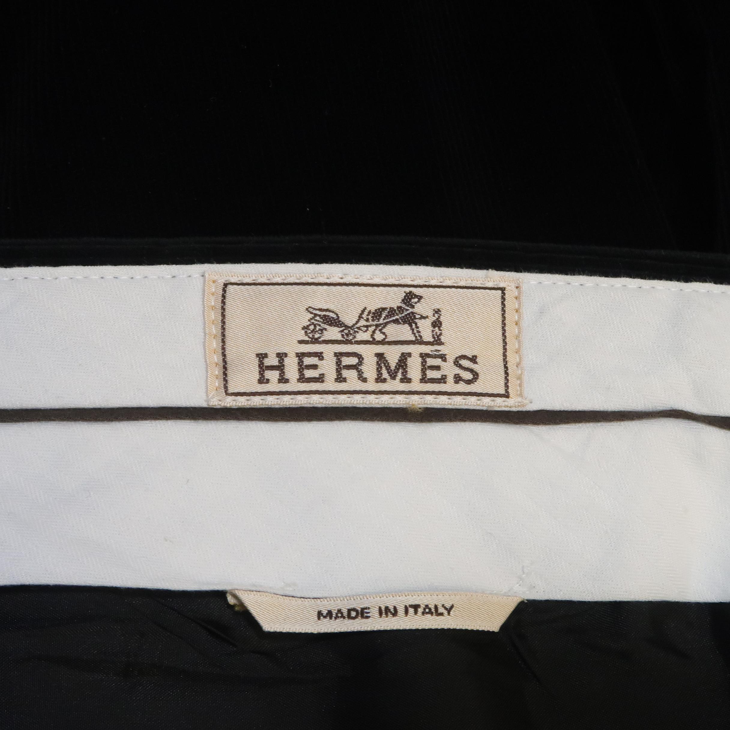 HERMES Size 36 Black Solid Corduroy Dress Pants 2