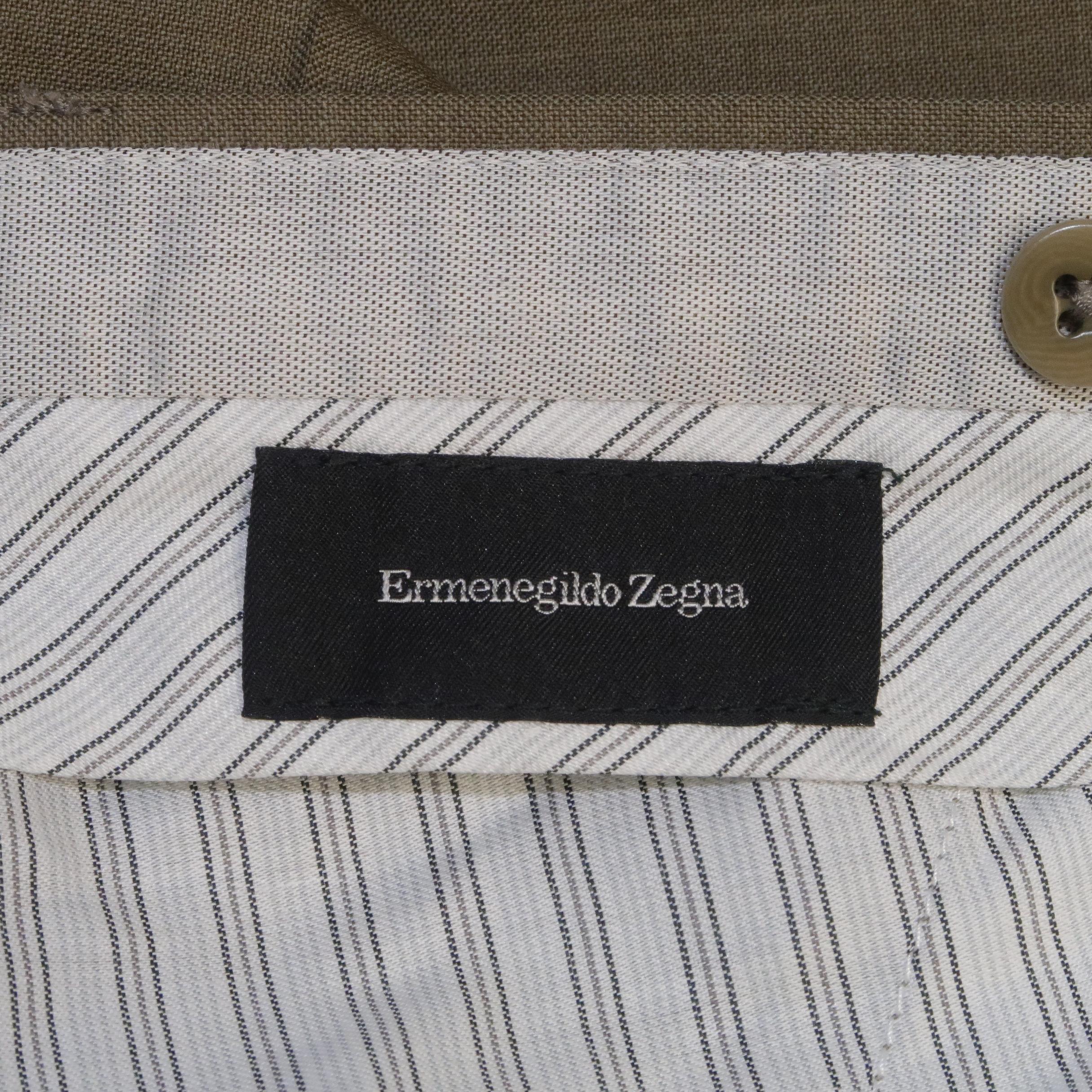 ERMENEGILDO ZEGNA Size 33 Olive Solid Wool Dress Pants 1