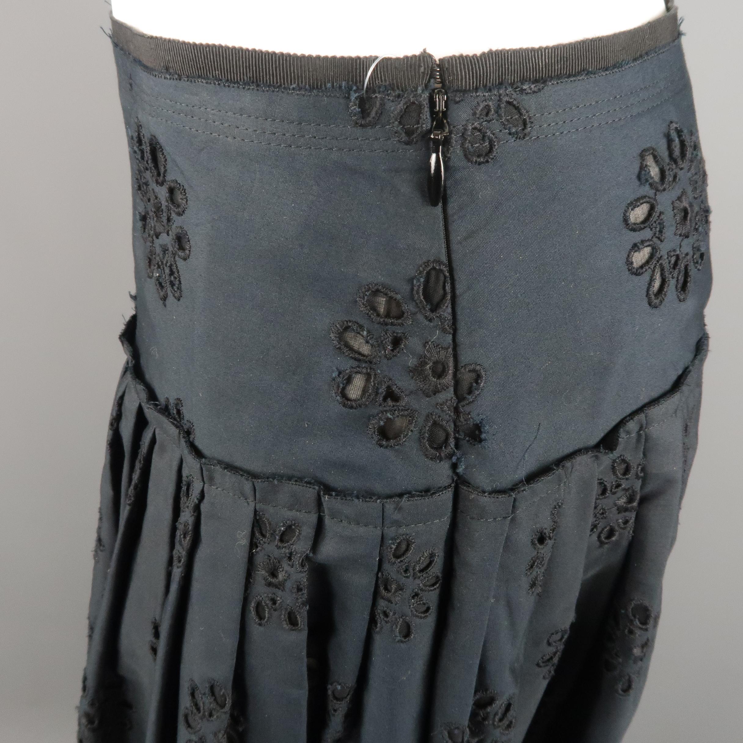 Black PRADA Size 2 Navy Cotton A-line Eyelet Skirt