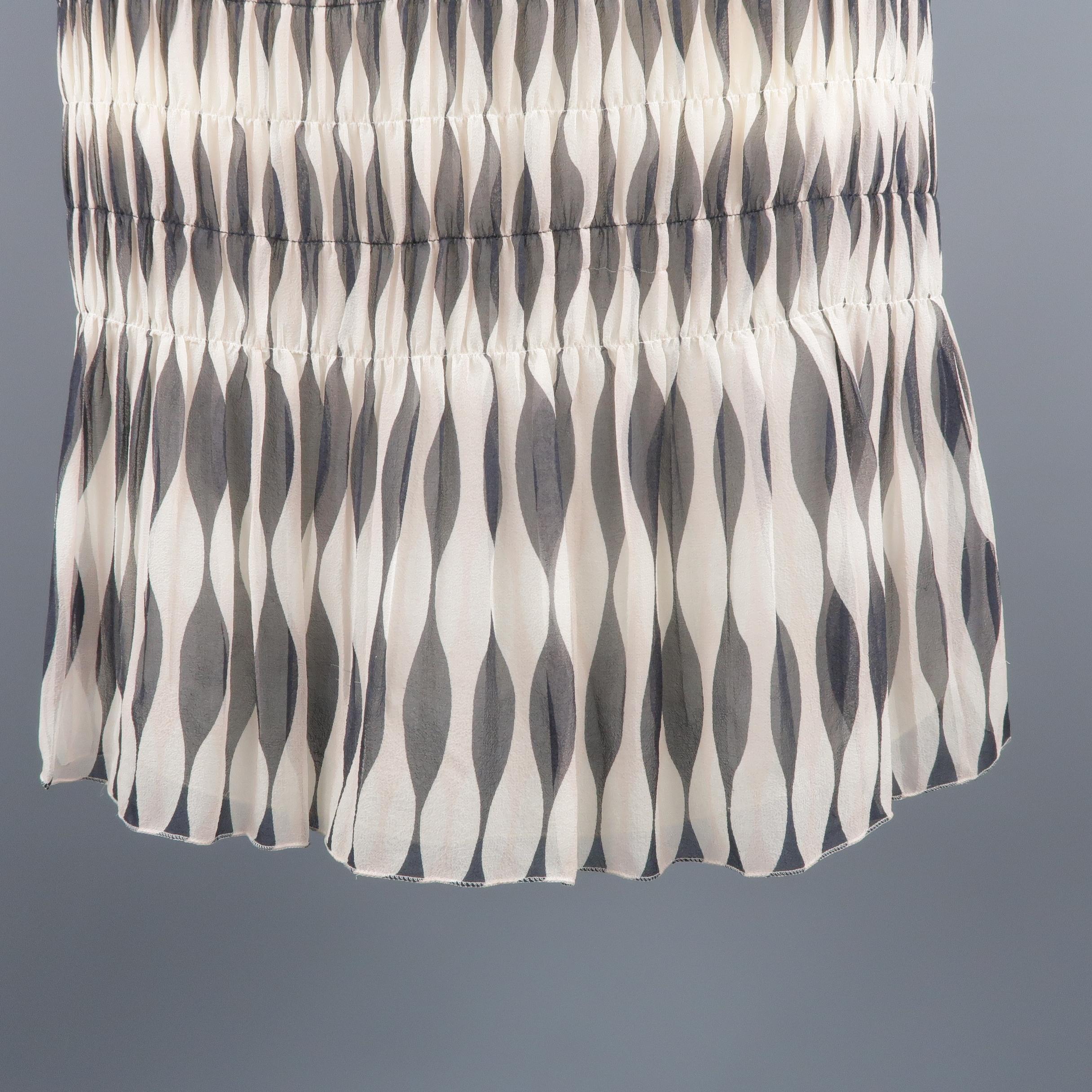 Beige AKRIS Size 8 Black & White Geometric Print Silk Skirt